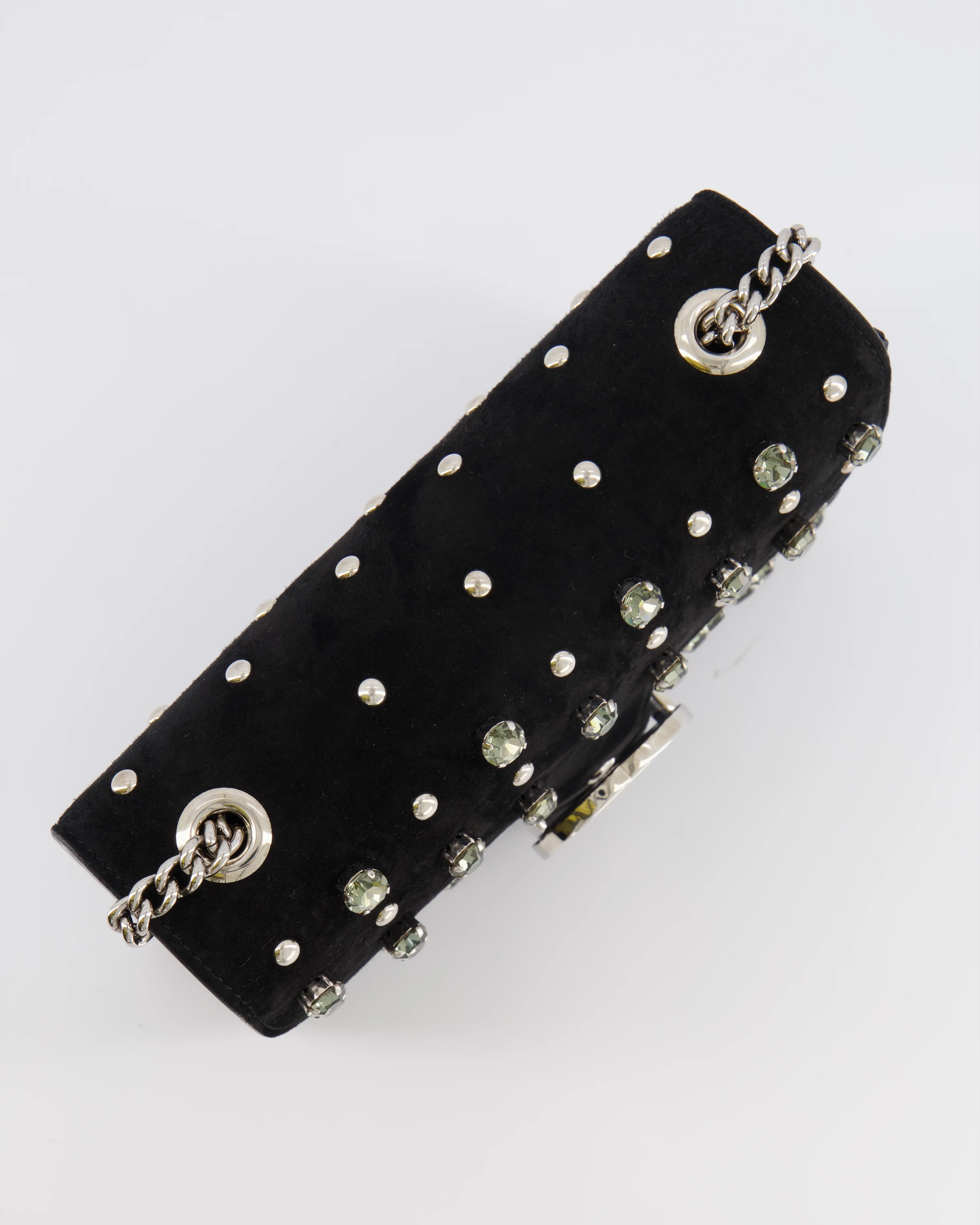 Gucci Black Suede Interlocking G Crystal Crossbody Bag with Silver Studs Embellishments and Silver Hardware - Image 17