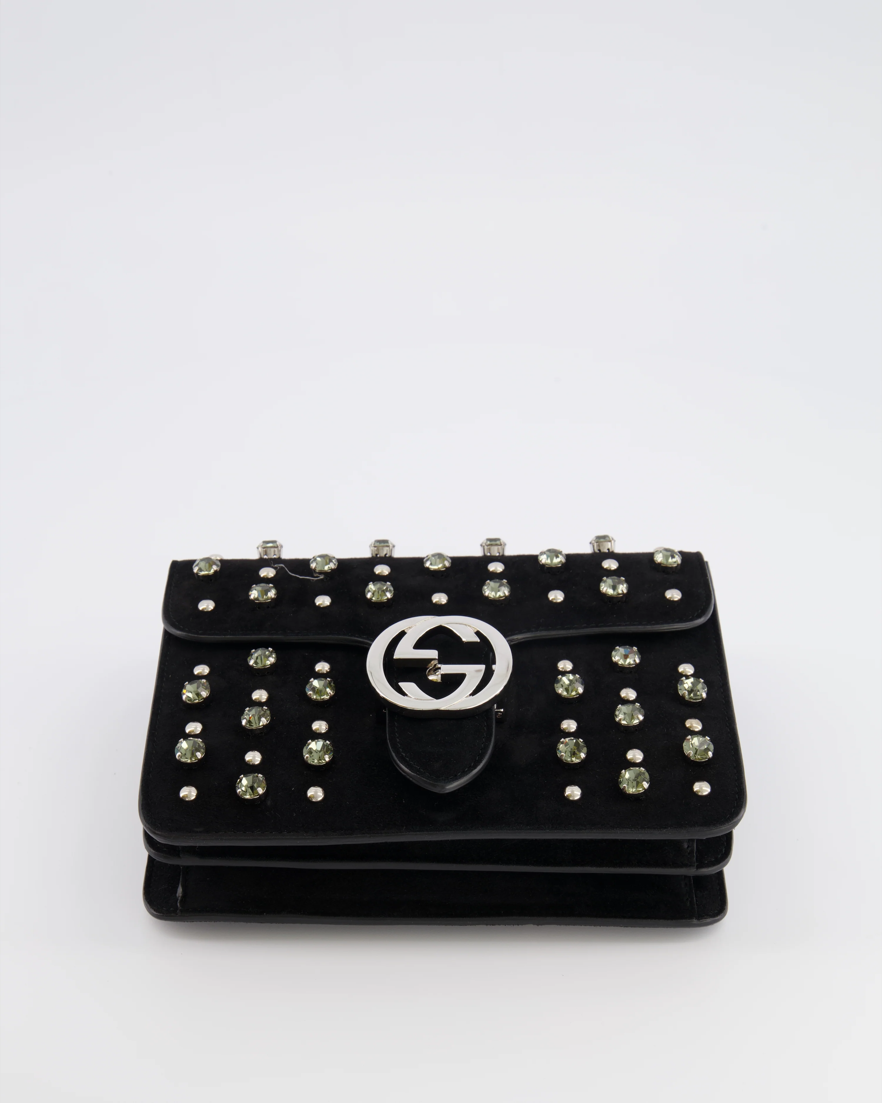 Gucci Black Suede Interlocking G Crystal Crossbody Bag with Silver Studs Embellishments and Silver Hardware - Image 18