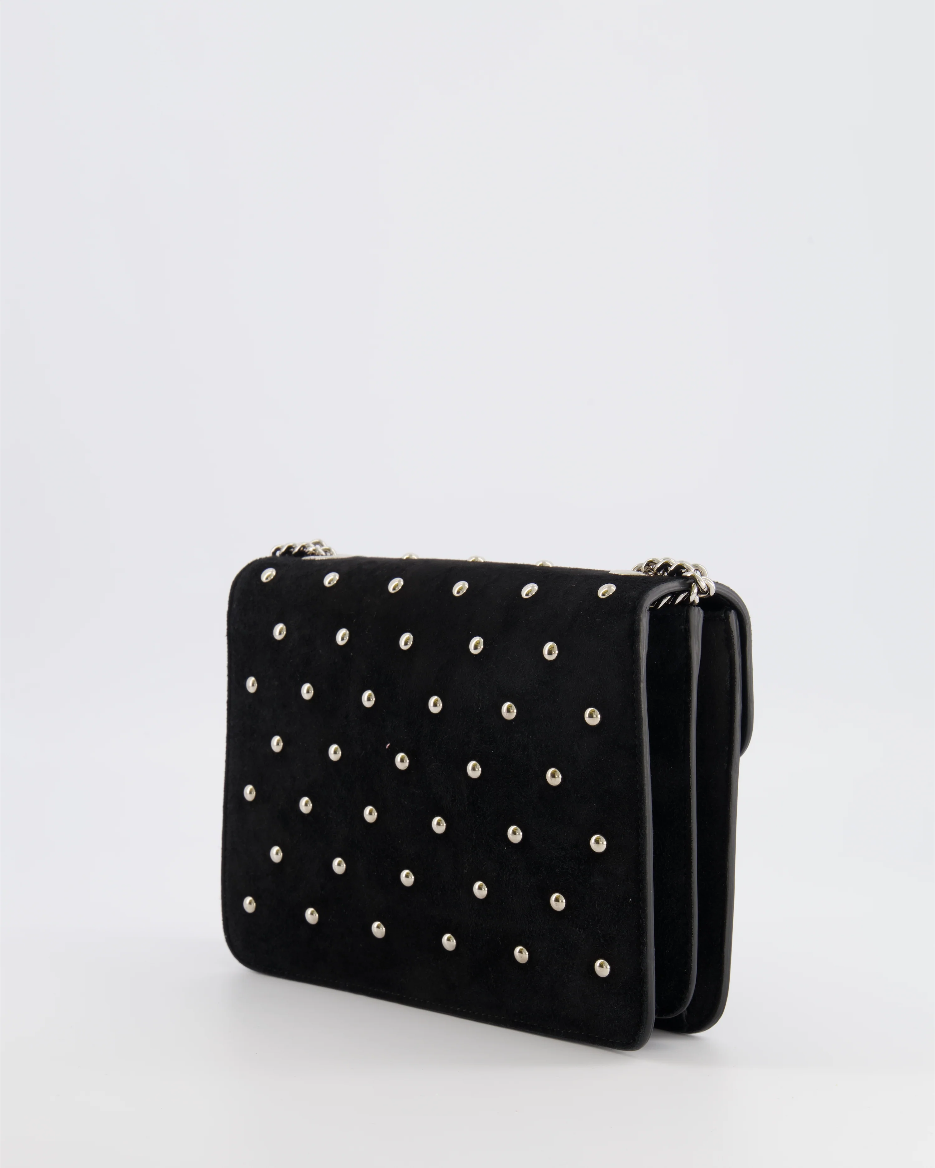 Gucci Black Suede Interlocking G Crystal Crossbody Bag with Silver Studs Embellishments and Silver Hardware - Image 6