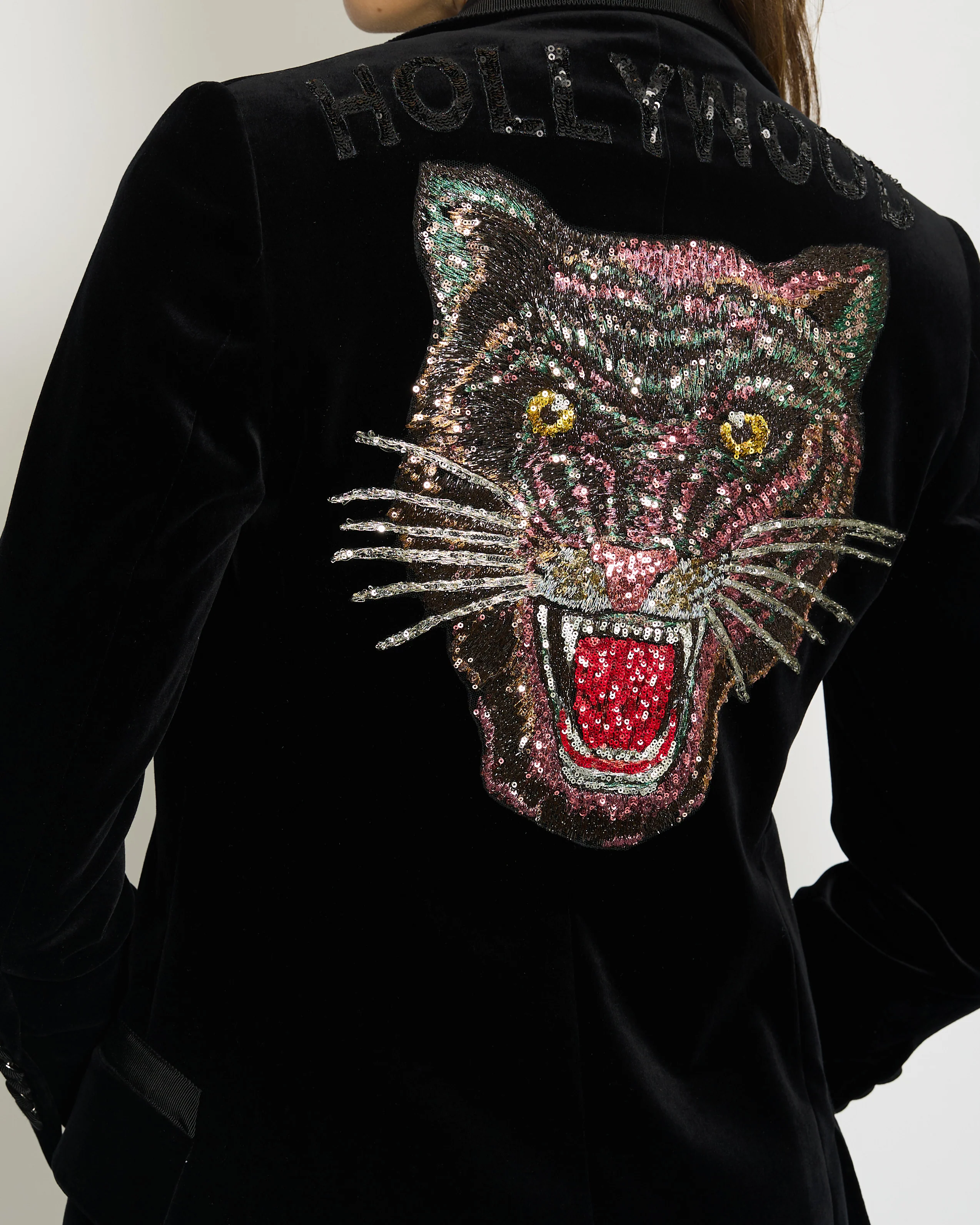 Gucci Black Velvet "HOLLYWOOD" Tiger Embellished Single Breasted Blazer IT 36 (UK 4) - Image 5