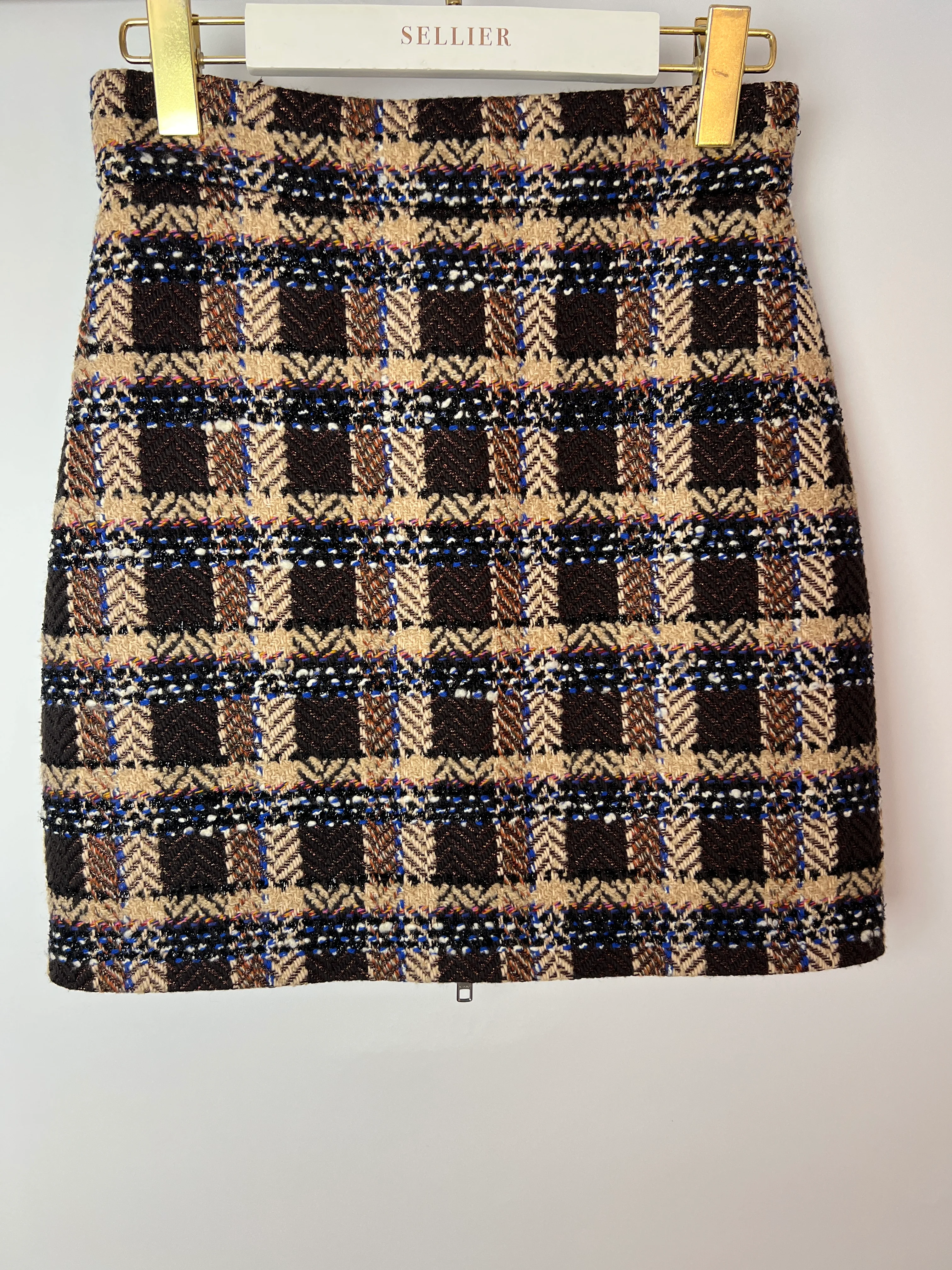 Gucci Brown Wool Houndstooth Mini Skirt with Metallic Thread Detail Size IT 38 (UK 6) - Image 9
