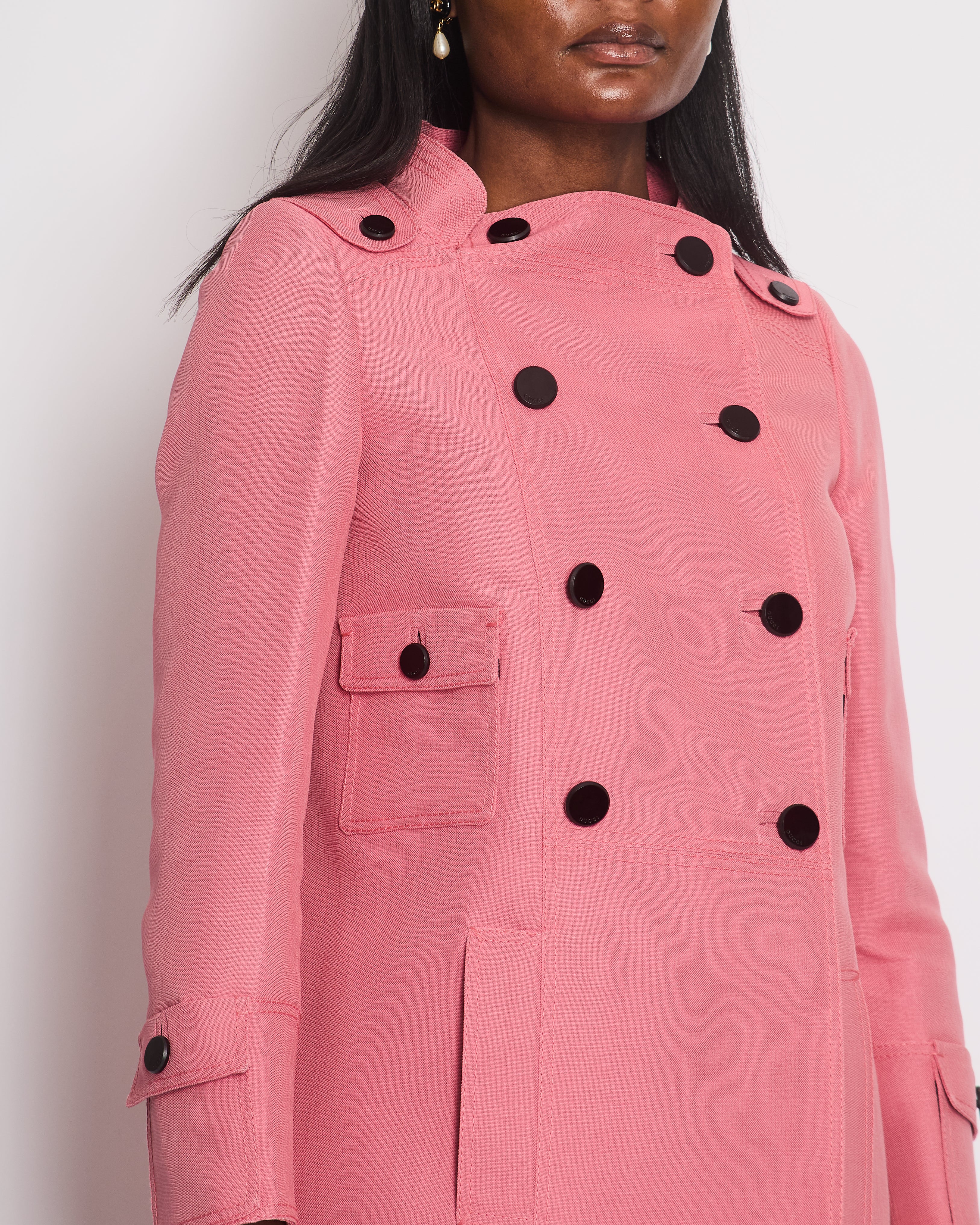 Gucci by Tom Ford Bubble-gum Pink Double Breasted Silk Summer Coat Size It 40 (UK 8) - Image 3