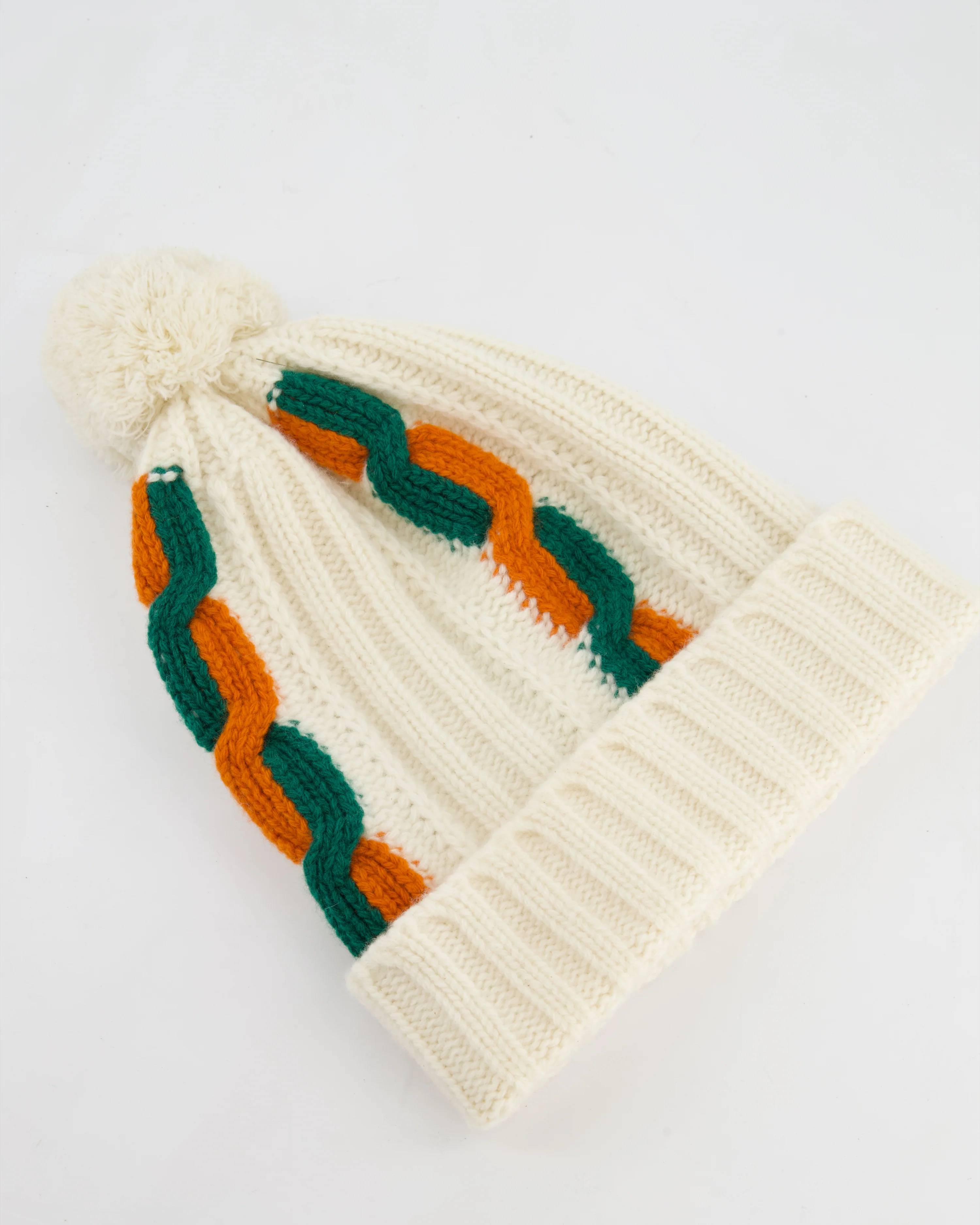 Gucci Cream Knitted Pom Pom Beanie Hat Size M - Image 3