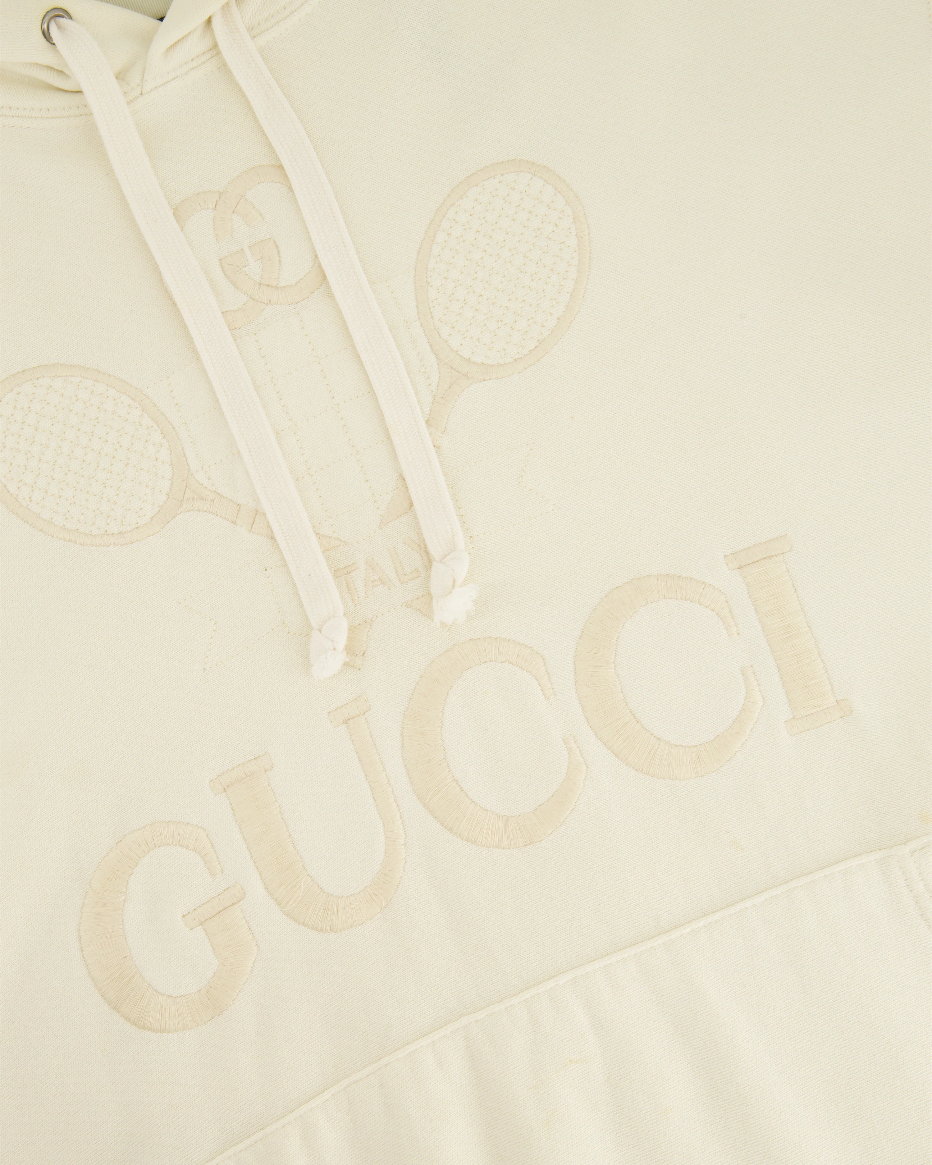 Gucci Cream Tennis Racket Embroidered Hoodie with Logo Detail Size IT 40 (UK 8) - Image 6