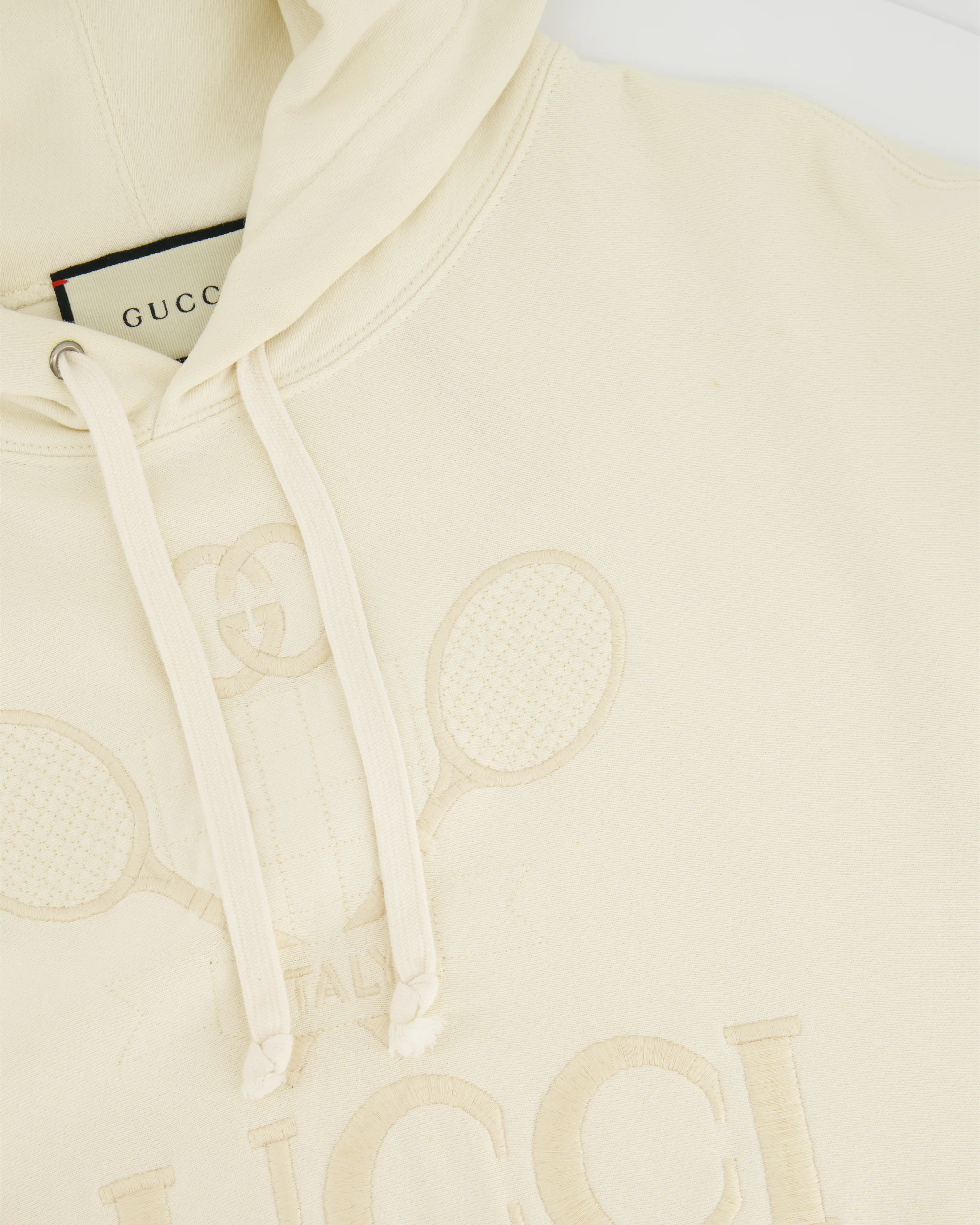 Gucci Cream Tennis Racket Embroidered Hoodie with Logo Detail Size IT 40 (UK 8) - Image 7