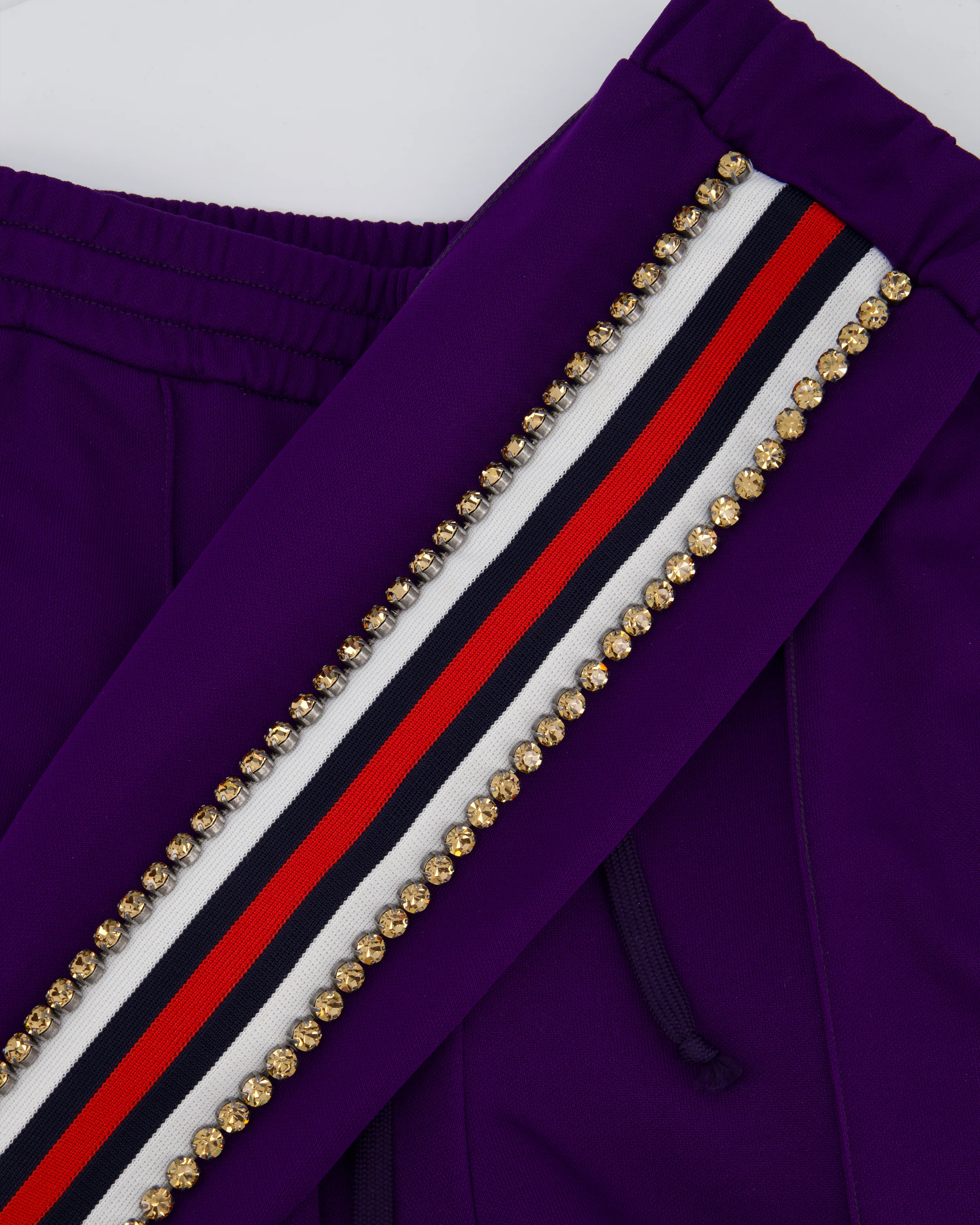 Gucci Purple Crystal Joggers with Red White and Navy Stripe Side Detail Size M (UK 10) - Image 11