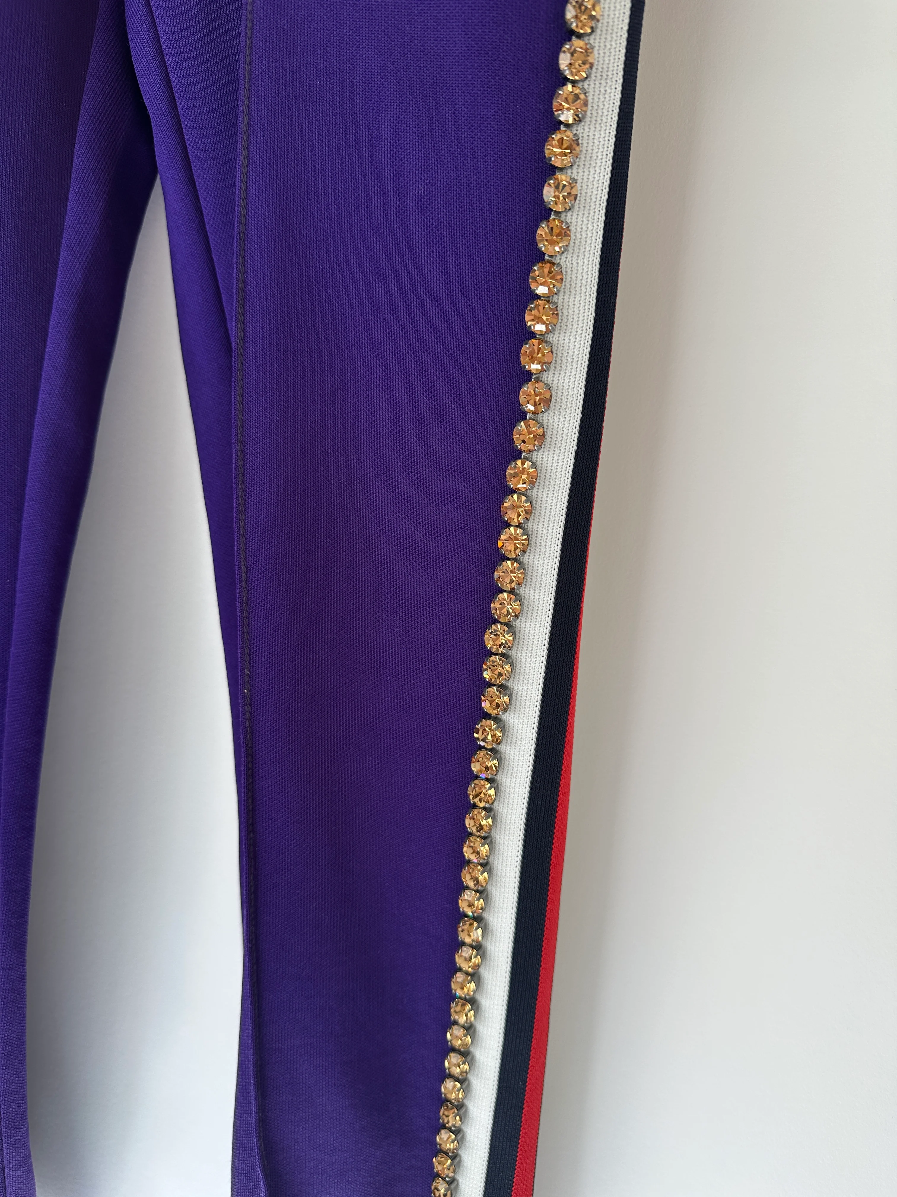 Gucci Purple Crystal Joggers with Red White and Navy Stripe Side Detail Size M (UK 10) - Image 15