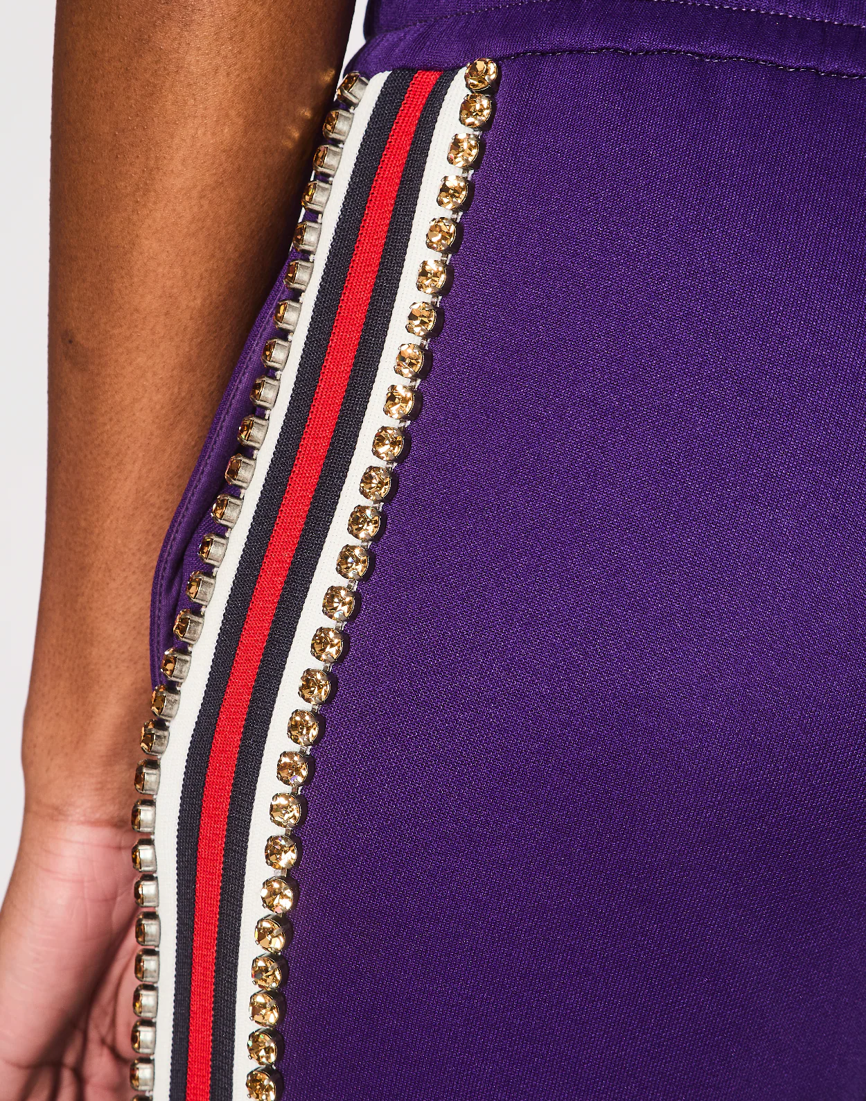 Gucci Purple Crystal Joggers with Red White and Navy Stripe Side Detail Size M (UK 10) - Image 4