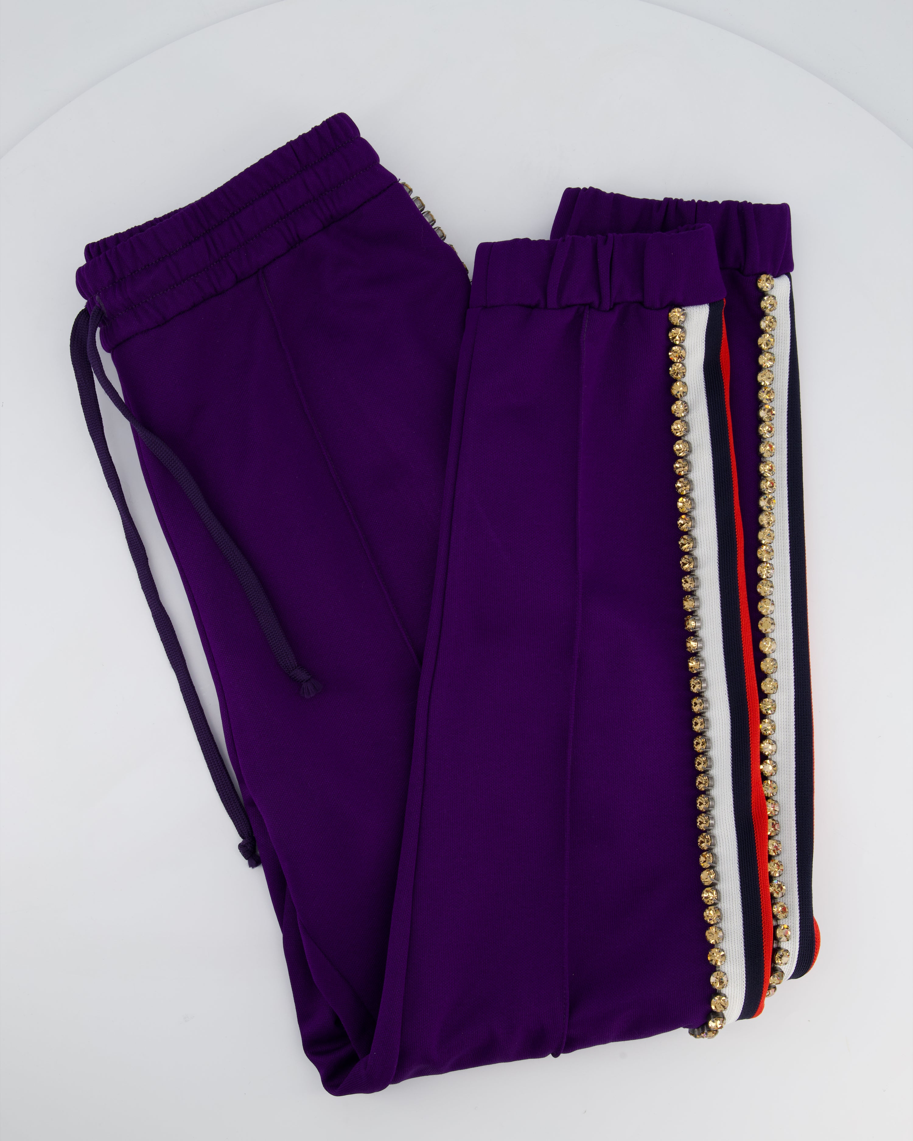 Gucci Purple Crystal Joggers with Red White and Navy Stripe Side Detail Size M (UK 10) - Image 5