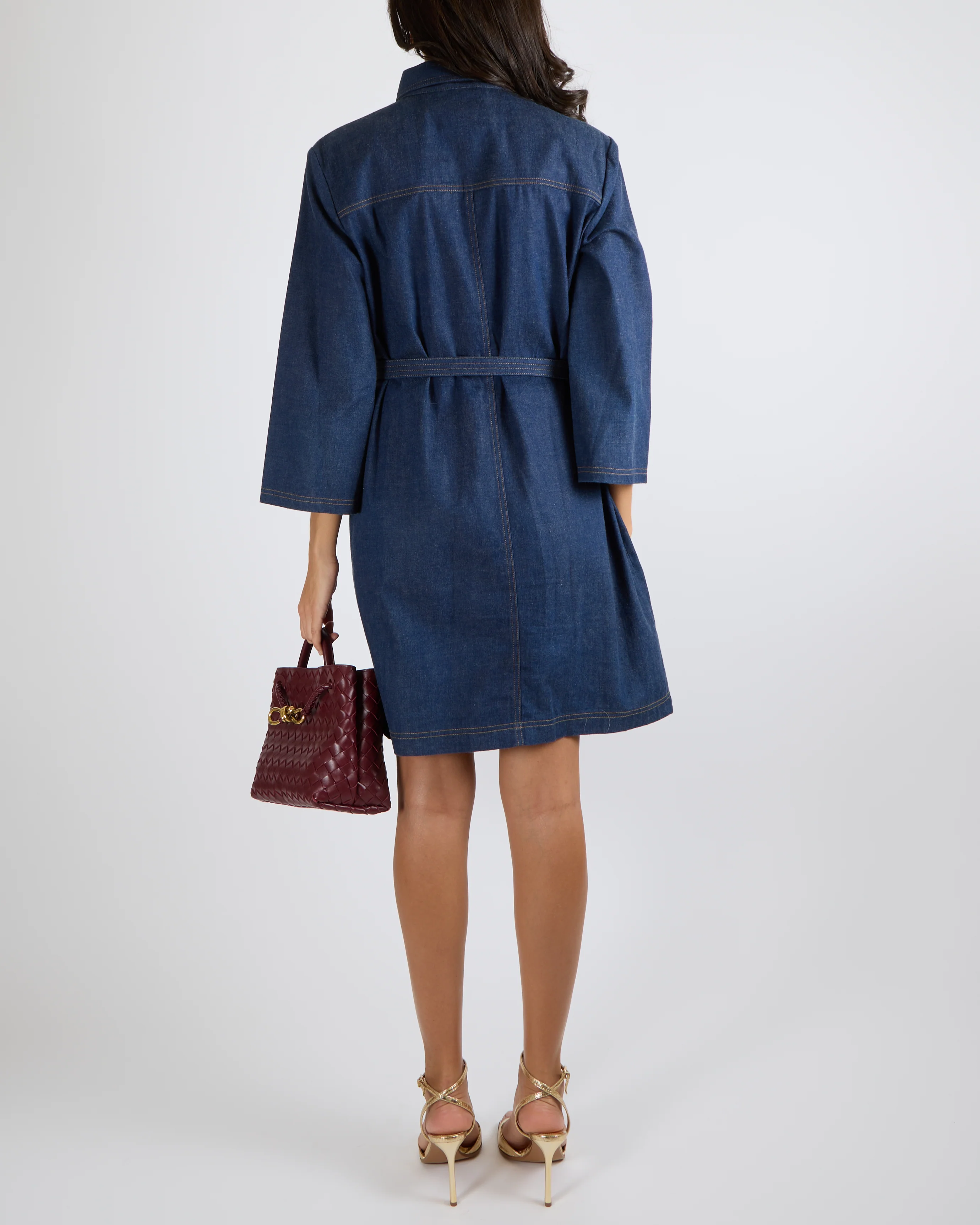 Gucci Dark Blue Denim Long-Sleeved Belted Mini Dress with Silver Logo Buttons and Front Logo Patch Size IT 44 (UK 12) - Image 3