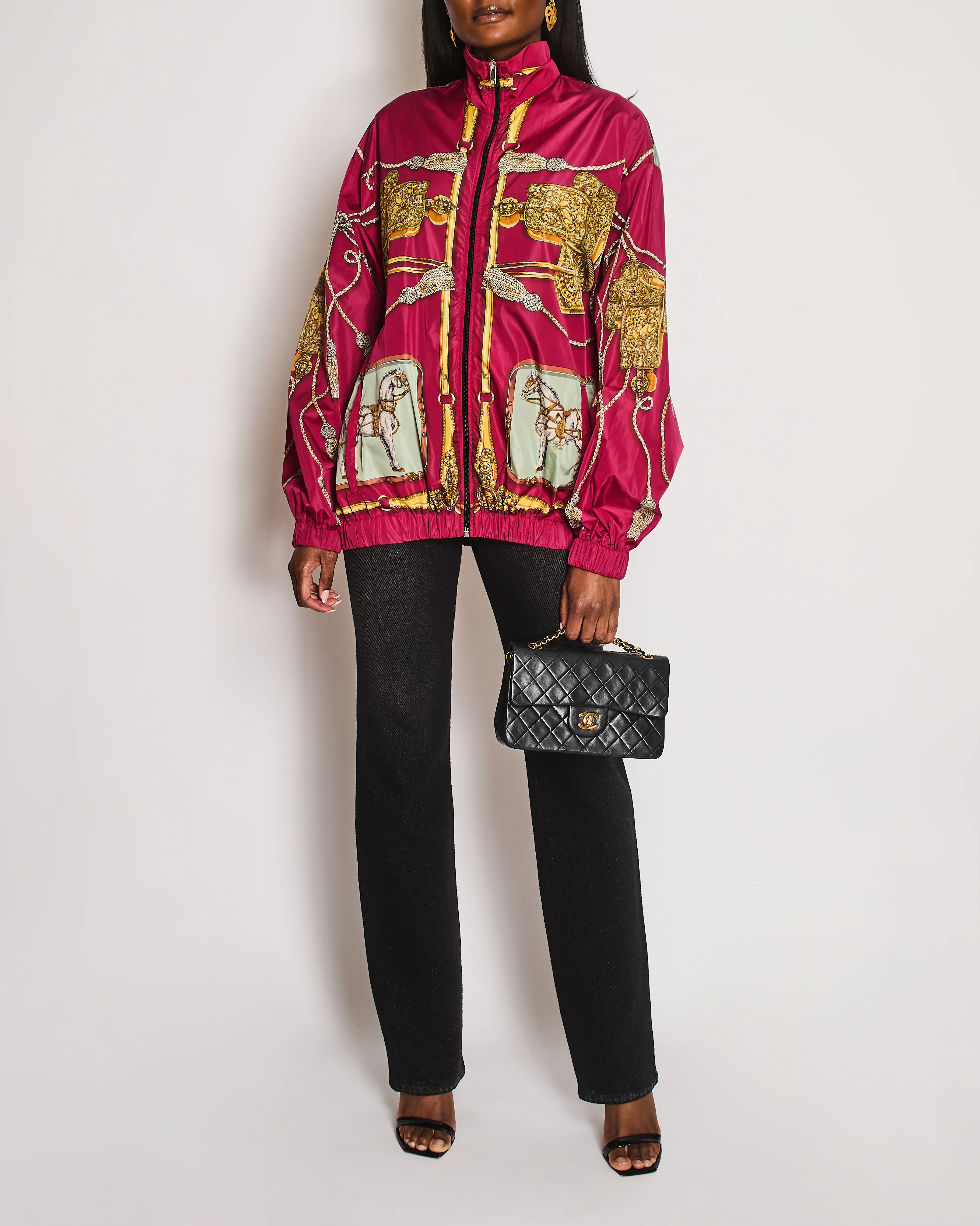 Gucci Dark Pink Equestrian Print Oversized Windbreaker Size S (UK 8)