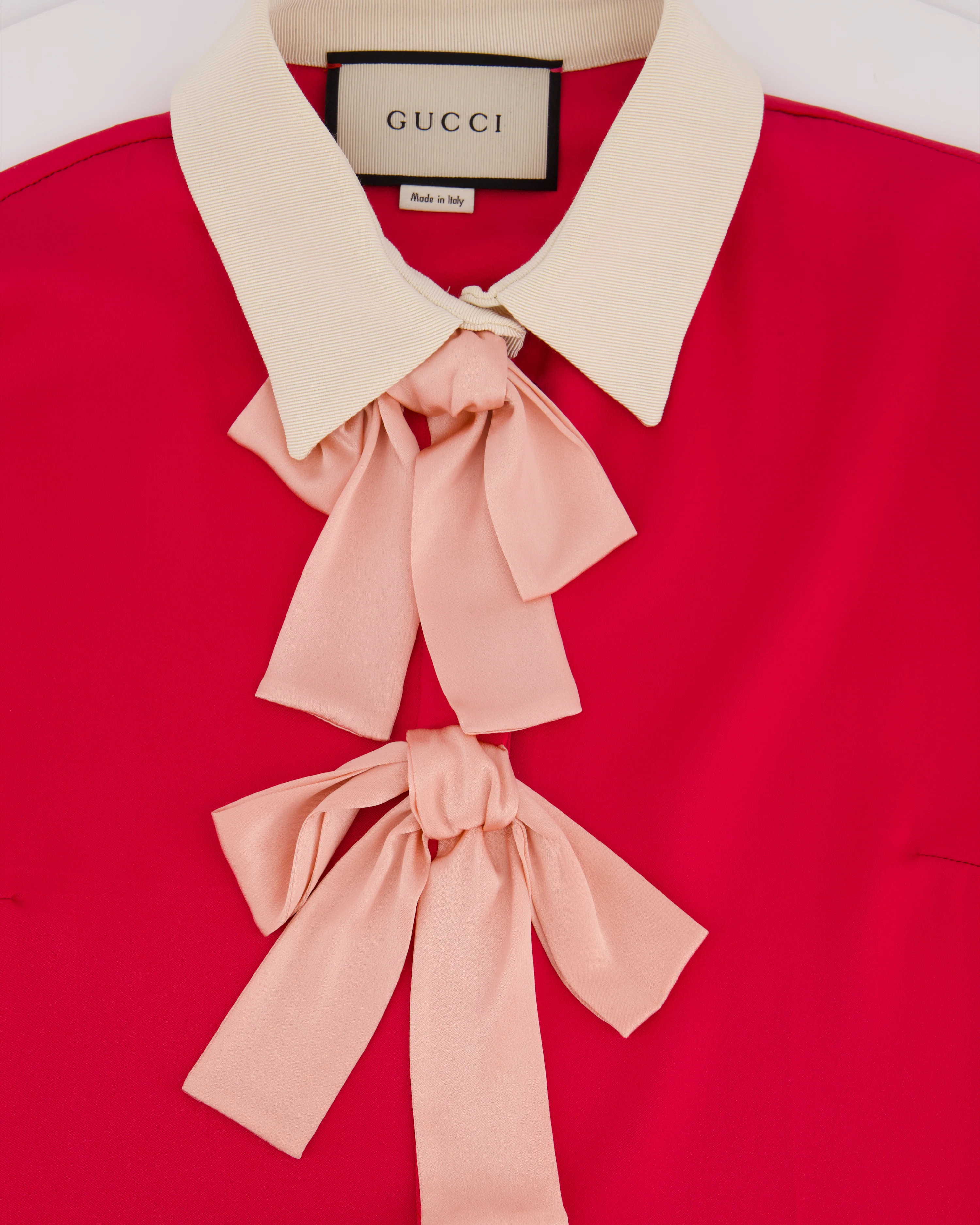 Gucci Fuschsia Pink Silk Shirt With Pink Bow Detail Size UK 4 - Image 9