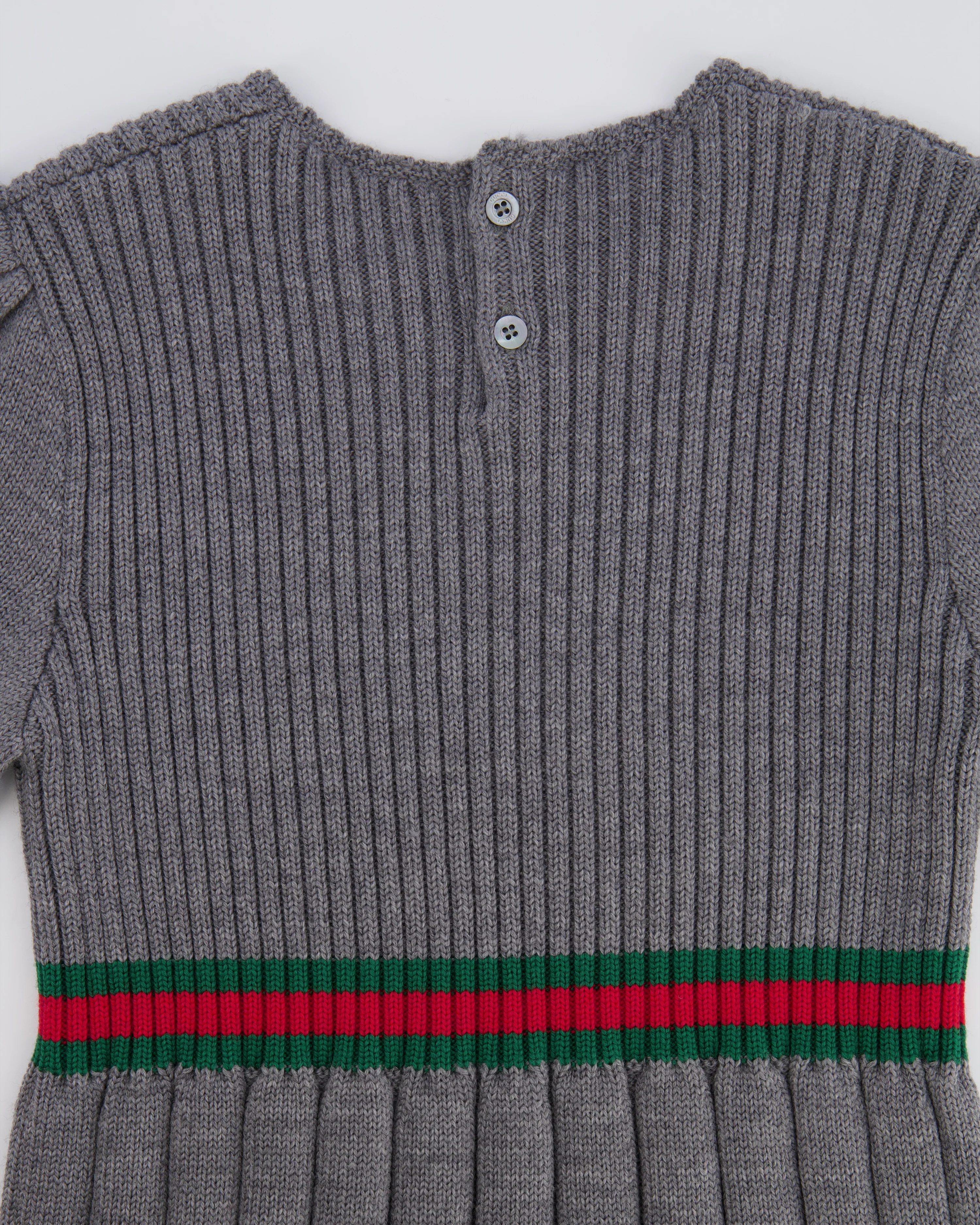 Gucci Kids Grey Knit Short-Sleeve Dress with Green and Red Band Details Size 8 years RRP £500 - Image 4