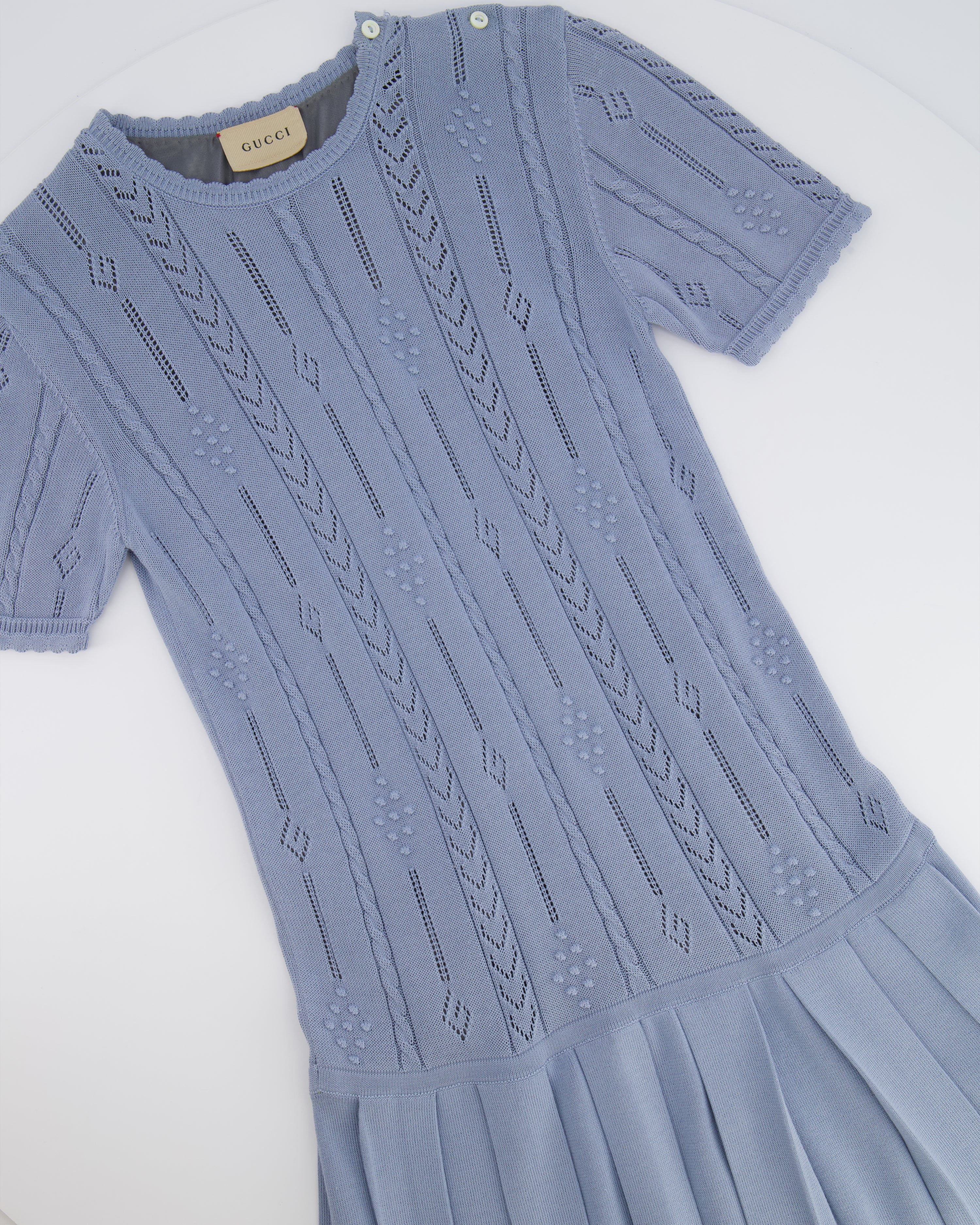 Gucci Kids Light Blue Knit Short-Sleeved Dress with Pleated Skirt Size 10 years RRP £500 - Image 2