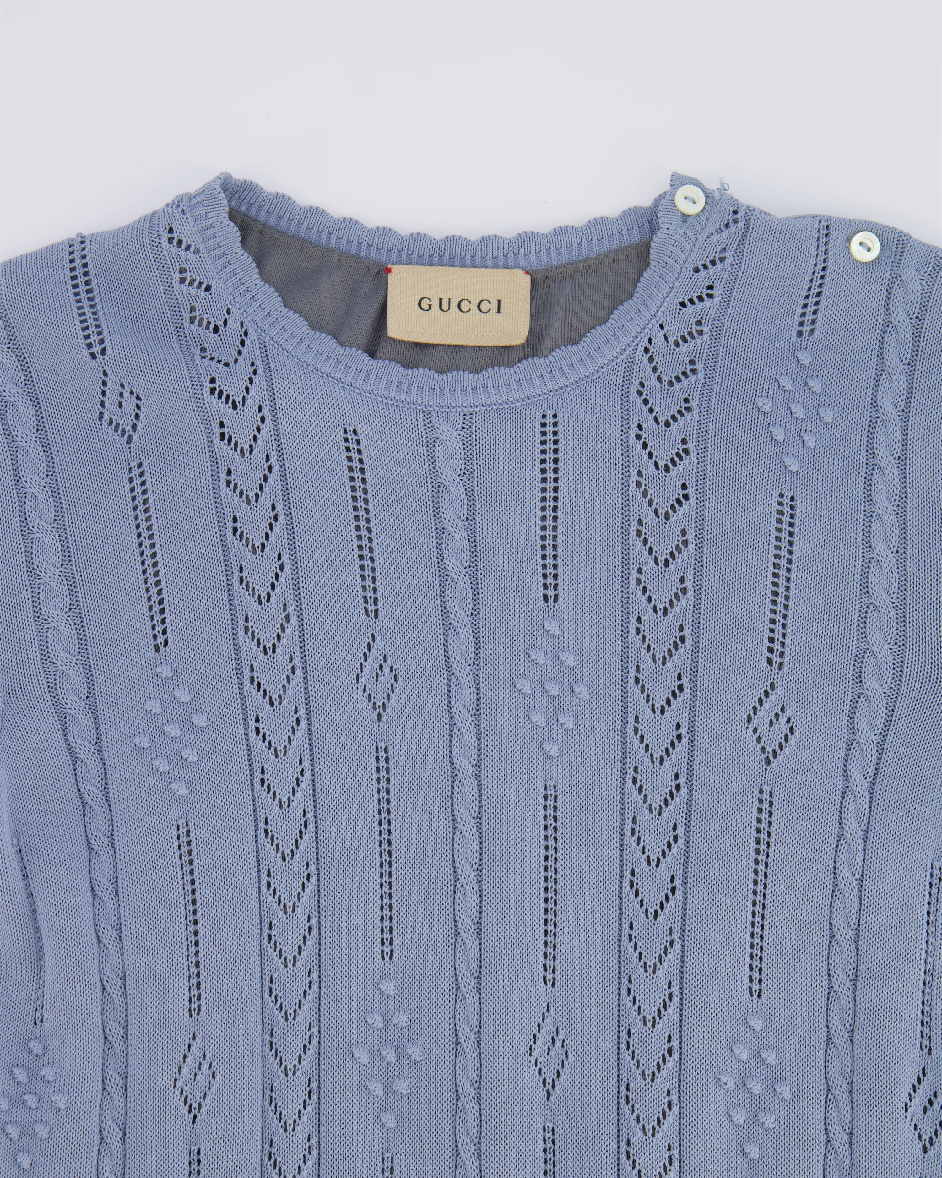Gucci Kids Light Blue Knit Short-Sleeved Dress with Pleated Skirt Size 10 years RRP £500 - Image 3