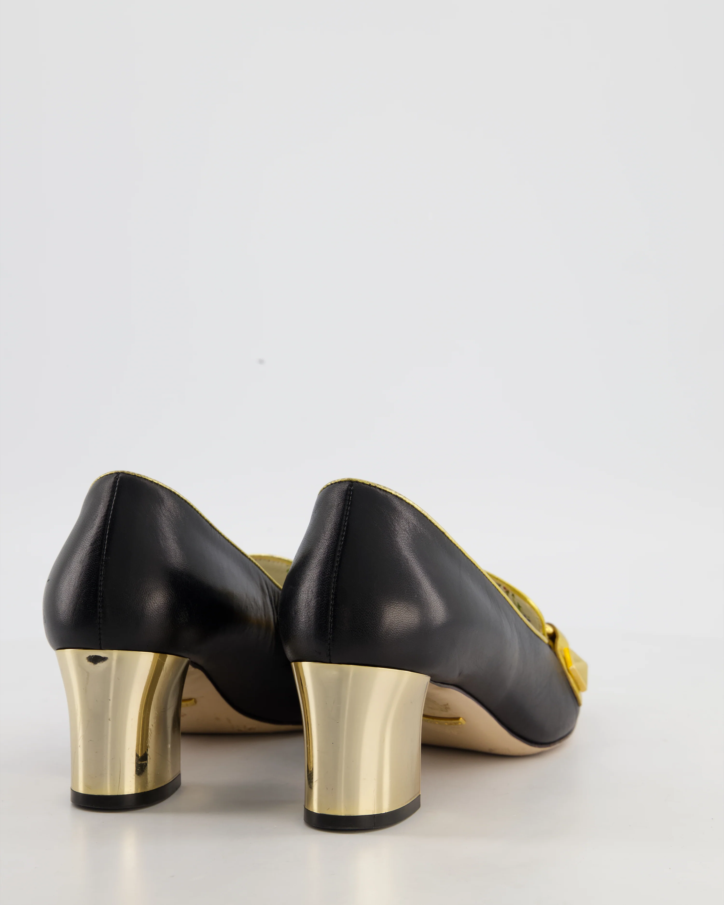 Gucci Malaga Black Leather Pumps with Tiger Head Buckle and GG Supreme Canvas Detail Size EU 38 - Image 3