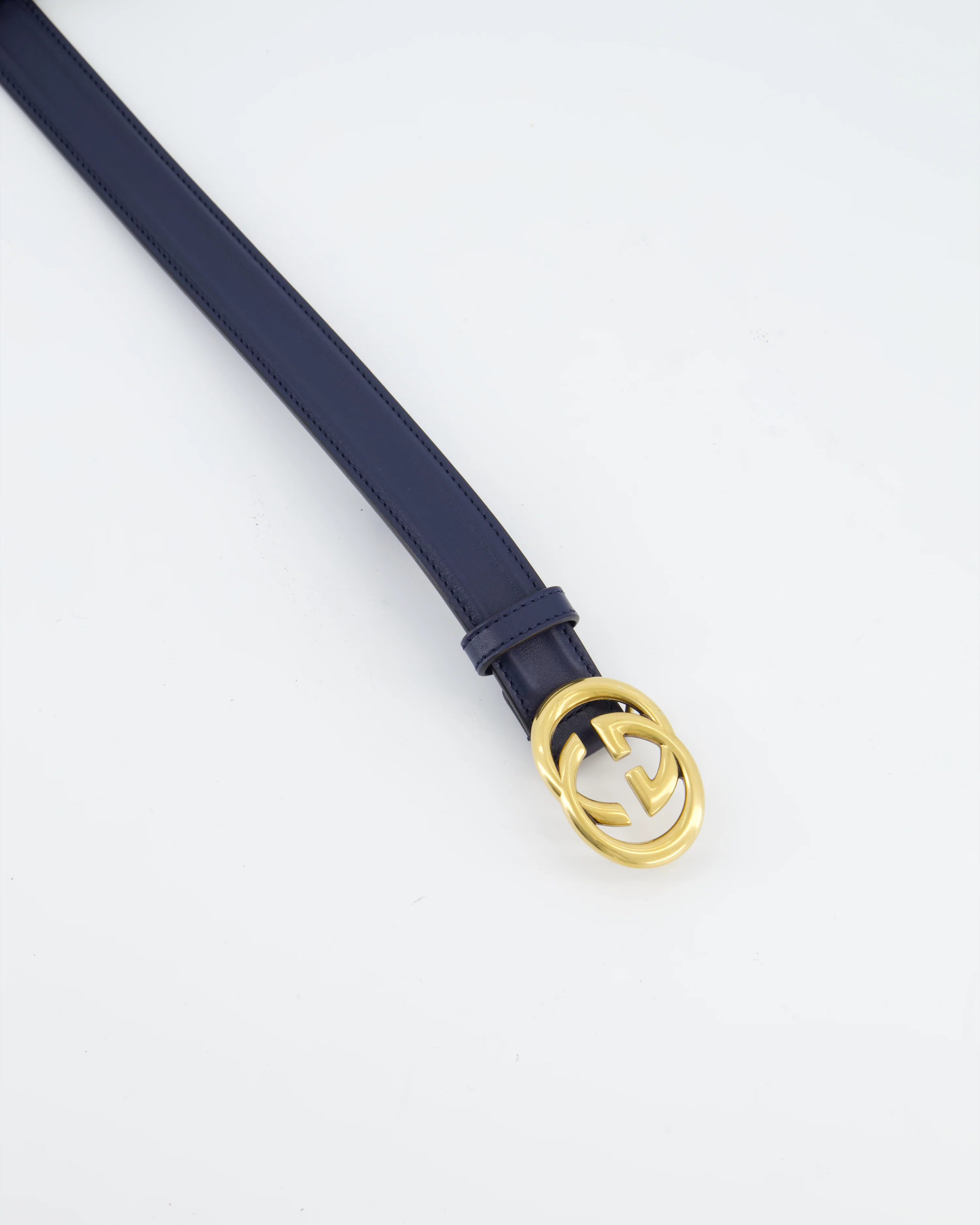 Gucci Navy GG Logo Leather Thin Belt with Gold Hardware Size 85cm - Image 2