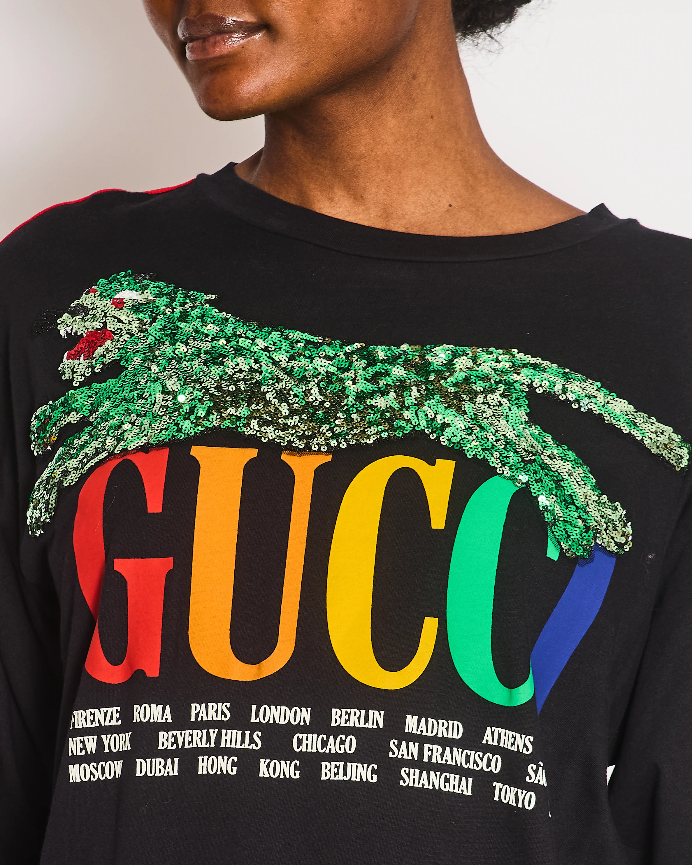 Gucci Navy Long Sleeve Cities Oversized Sweatshirt with Sequin Tiger Detail Size XS (UK 6) - Image 3