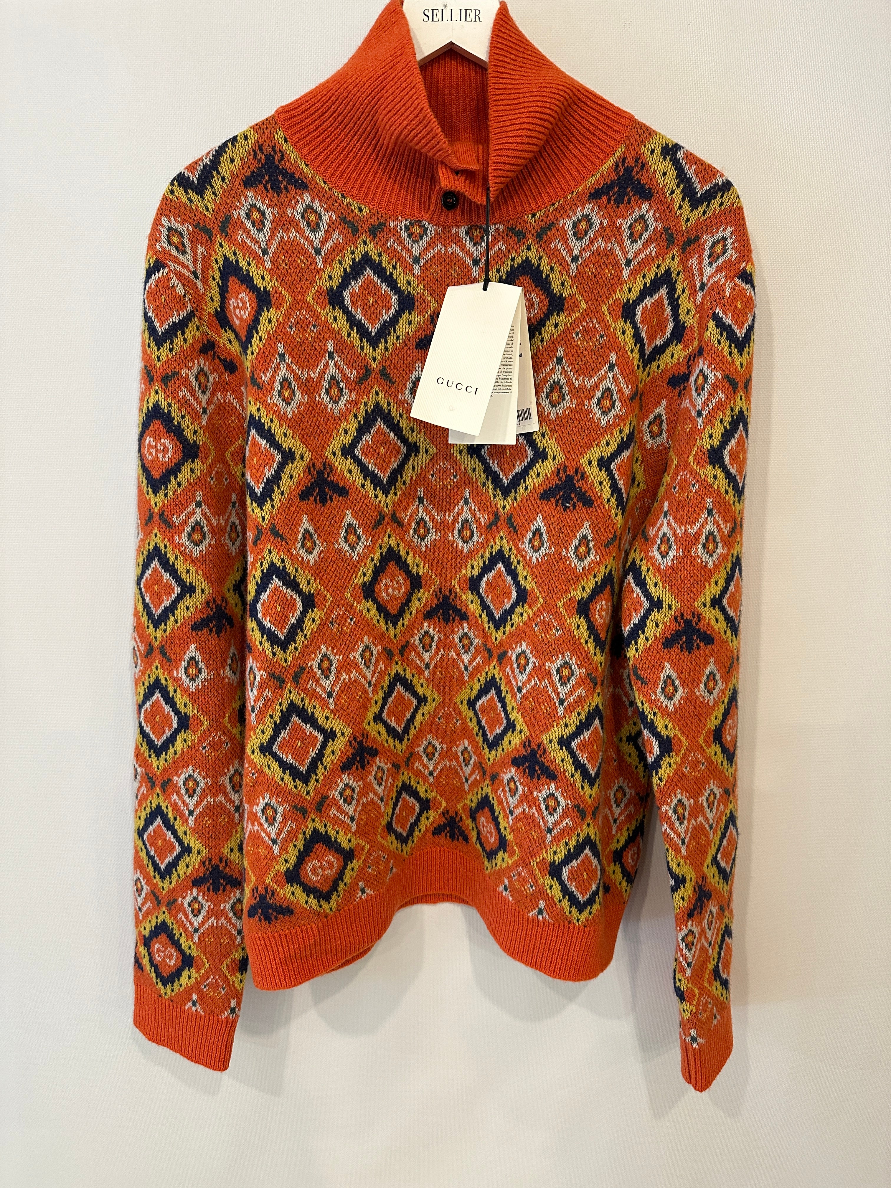 Gucci Orange High Neck Knitted Jumper with Bees and GG Logo Detail IT 42 (UK 10) - Image 8
