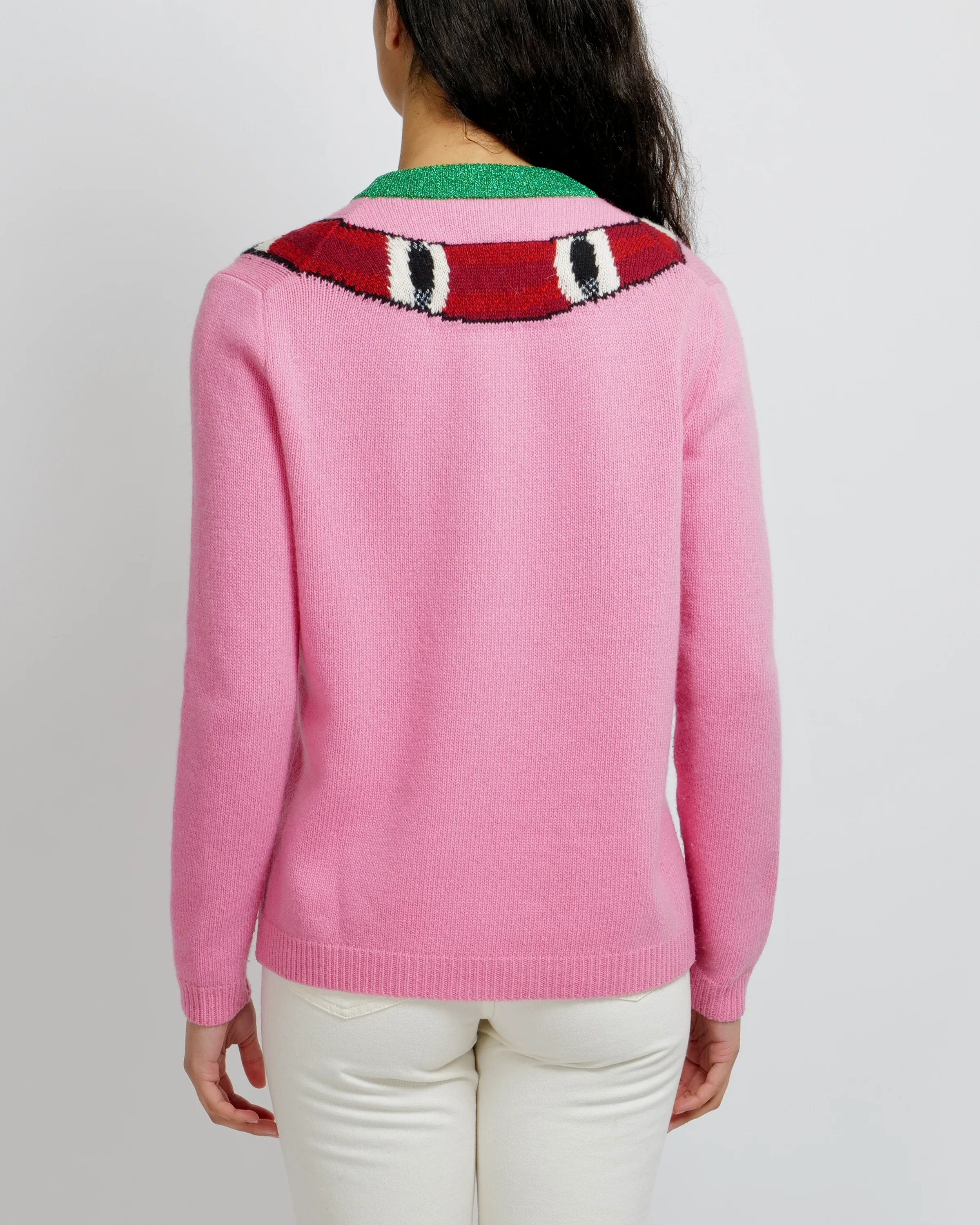Gucci Pink Wool Jumper with Red Collar and Red Snake Detailing Size S (UK 8) - Image 2