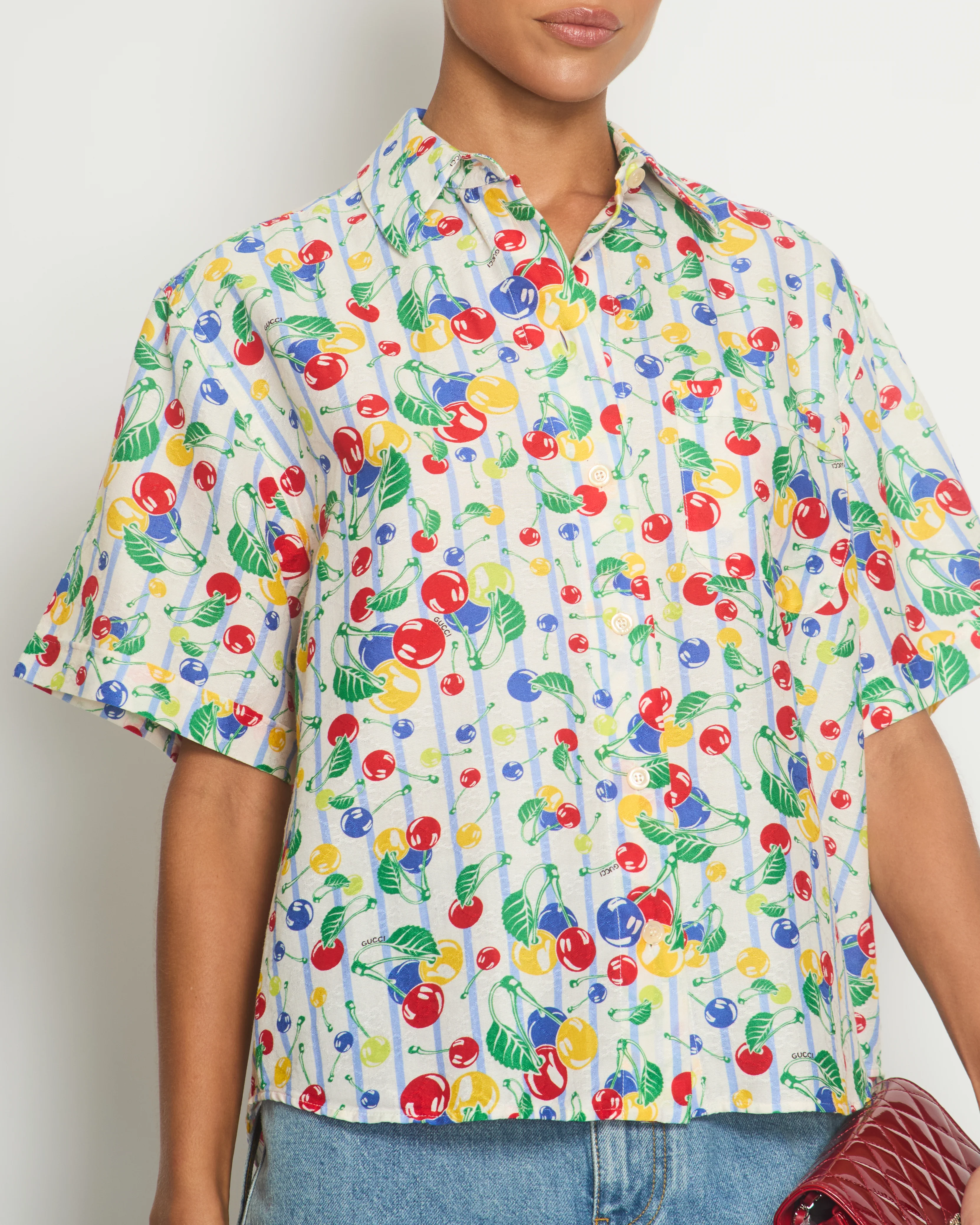 Gucci Red Cherry Print Bowling Shirt Size IT 36 (UK 4) - Image 3