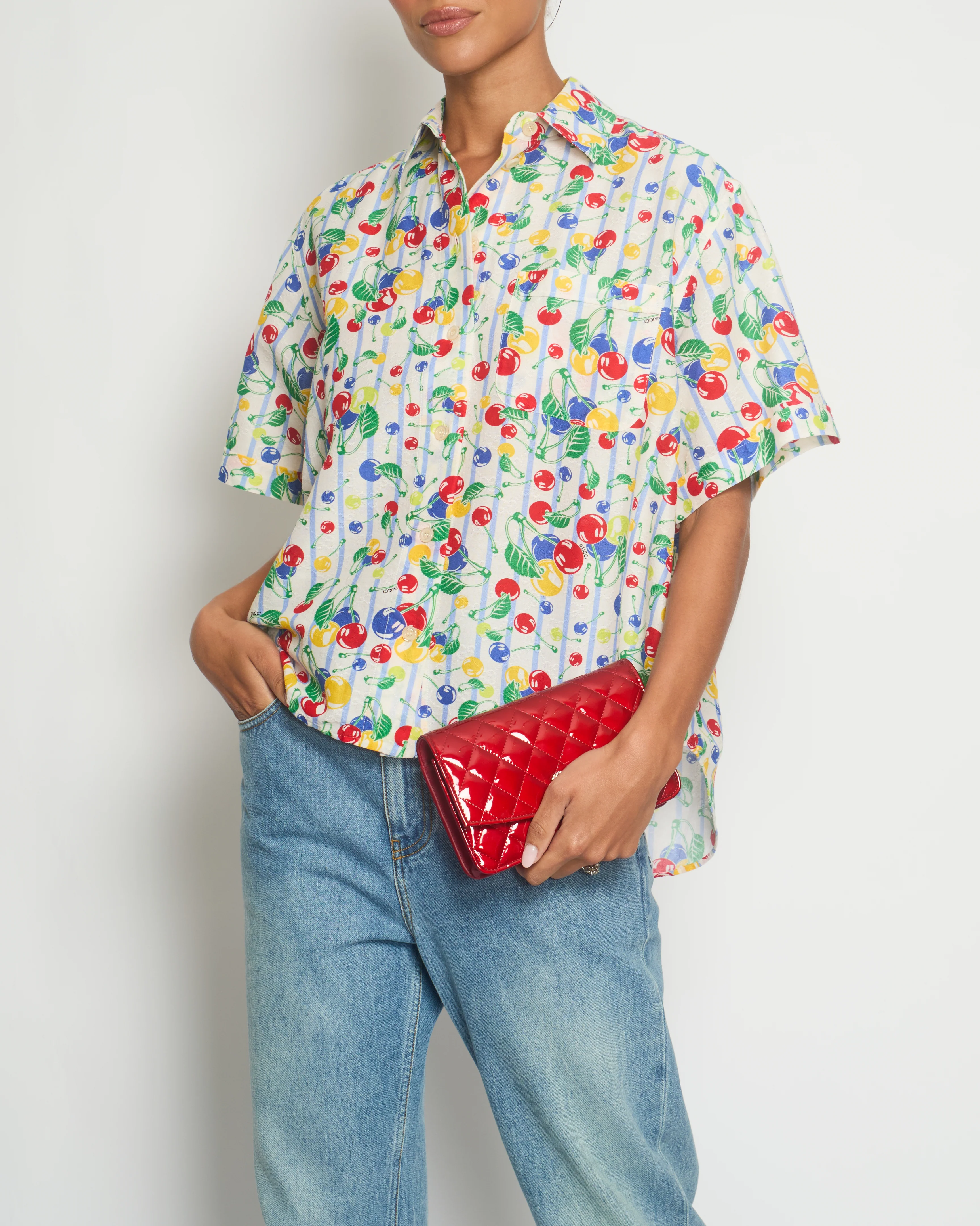 Gucci Red Cherry Print Bowling Shirt Size IT 36 (UK 4) - Image 5