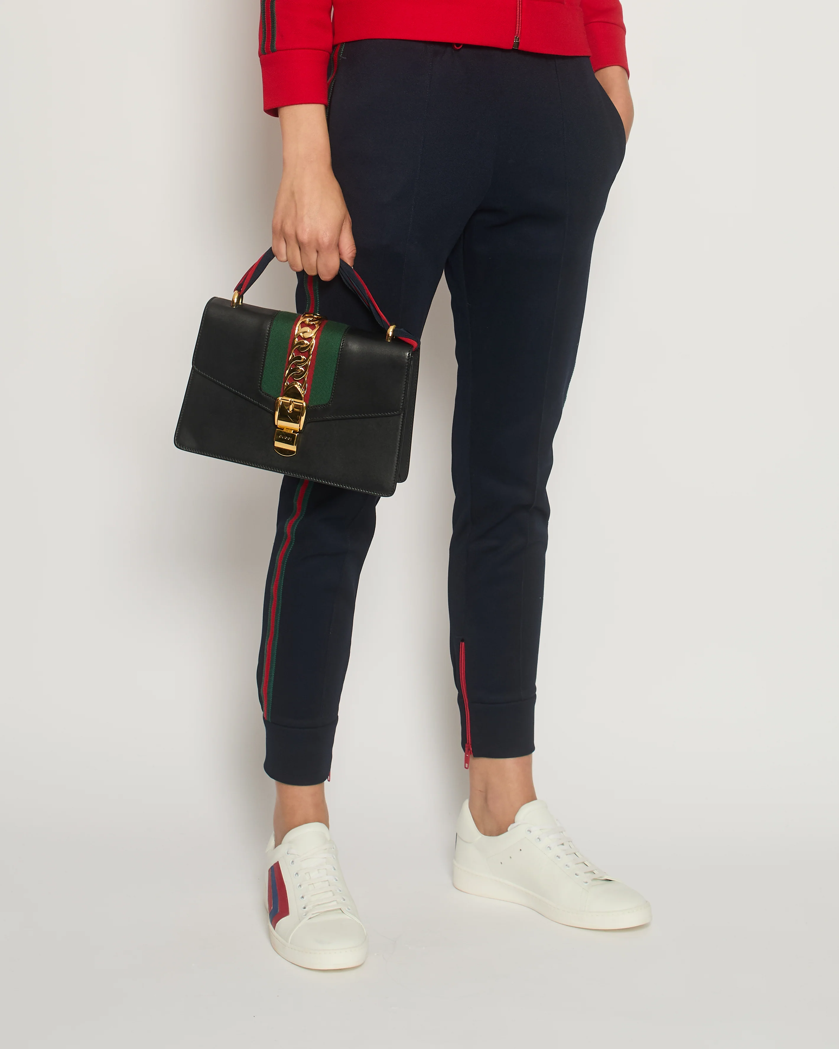 Gucci Red & Navy Blue Tracksuit with Side Stripe Trim and Cherry Embroidered Logo Detail Size XS (UK 6) - Image 3