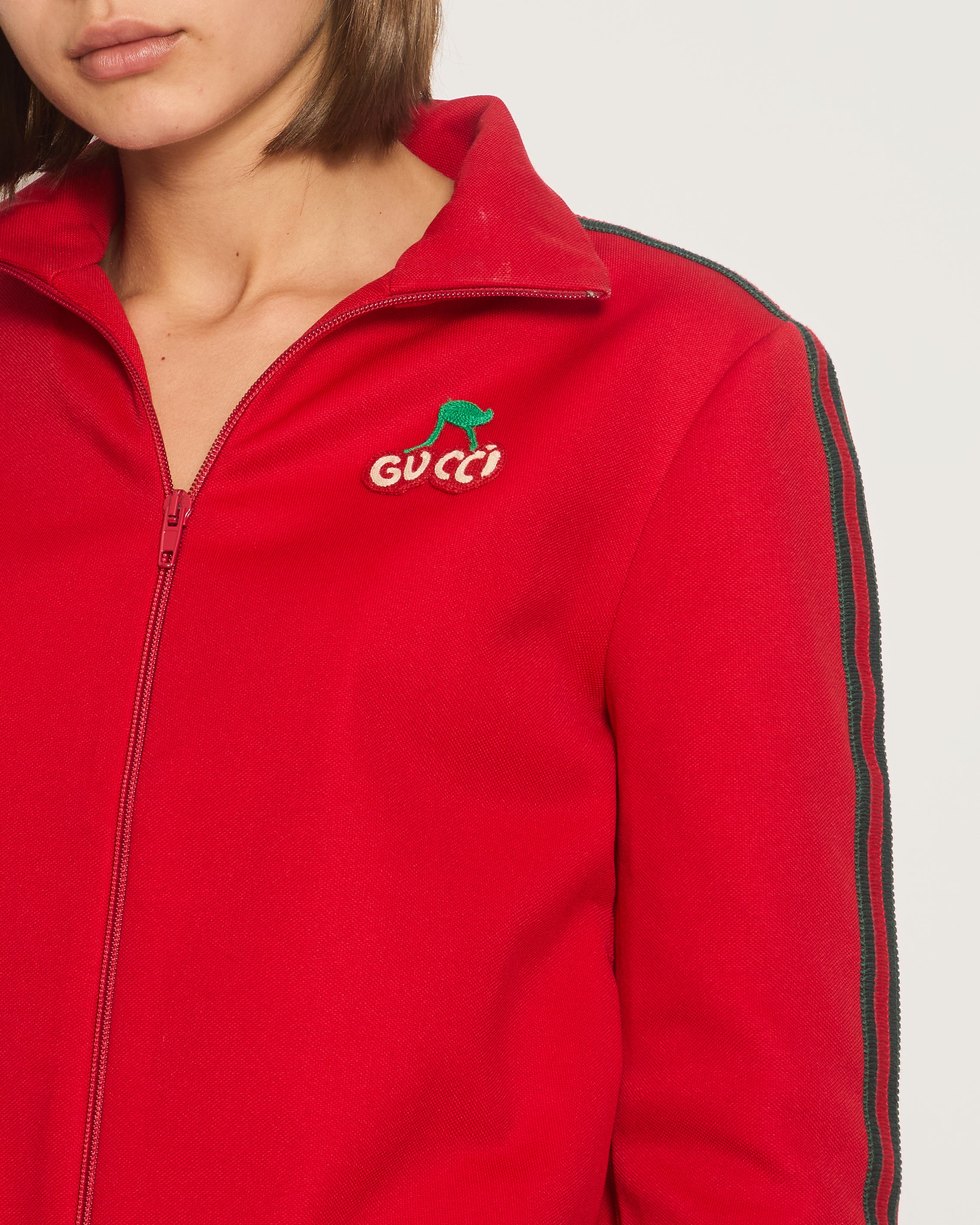 Gucci Red & Navy Blue Tracksuit with Side Stripe Trim and Cherry Embroidered Logo Detail Size XS (UK 6) - Image 5