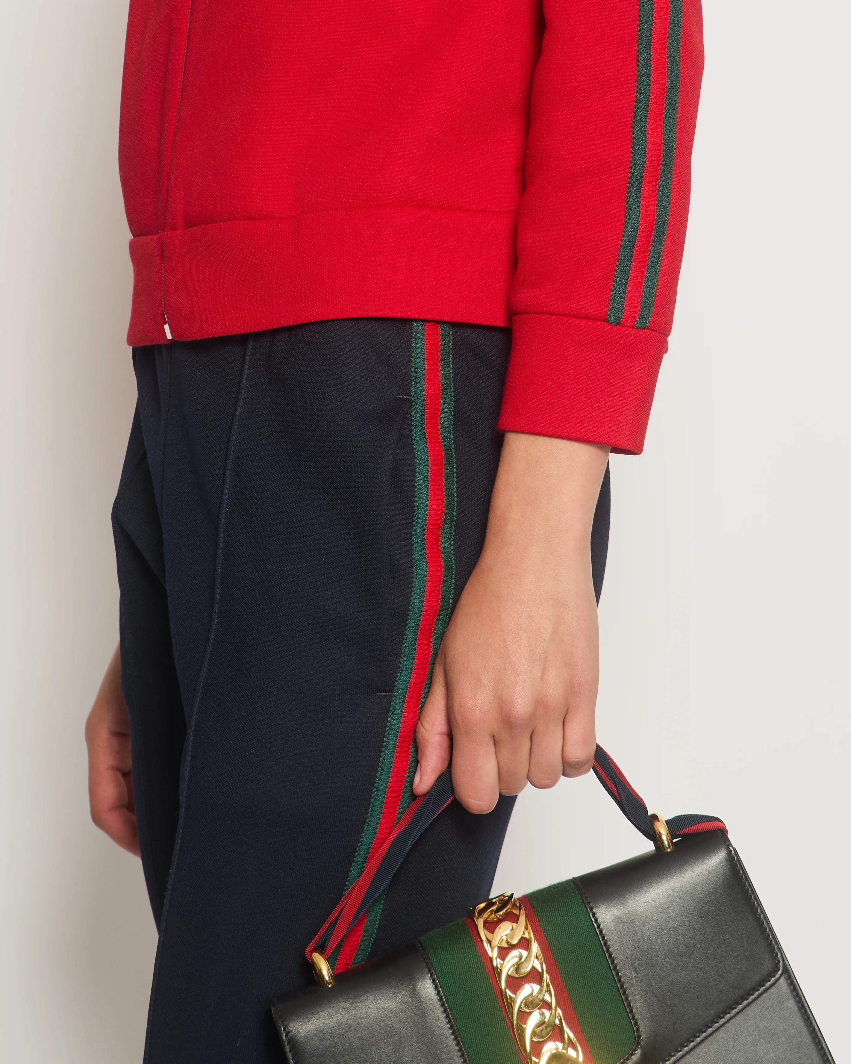 Gucci Red & Navy Blue Tracksuit with Side Stripe Trim and Cherry Embroidered Logo Detail Size XS (UK 6) - Image 6