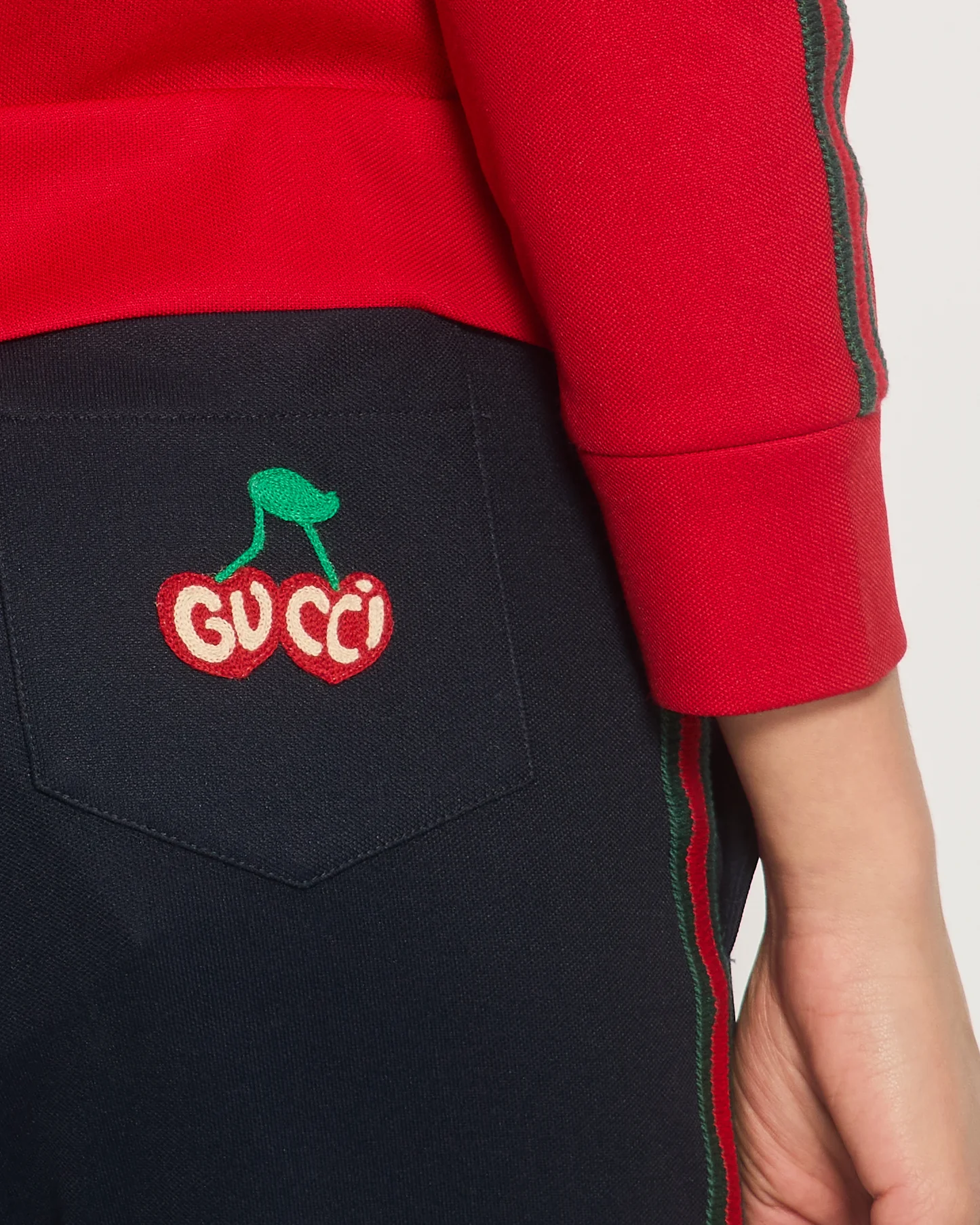 Gucci Red & Navy Blue Tracksuit with Side Stripe Trim and Cherry Embroidered Logo Detail Size XS (UK 6) - Image 7