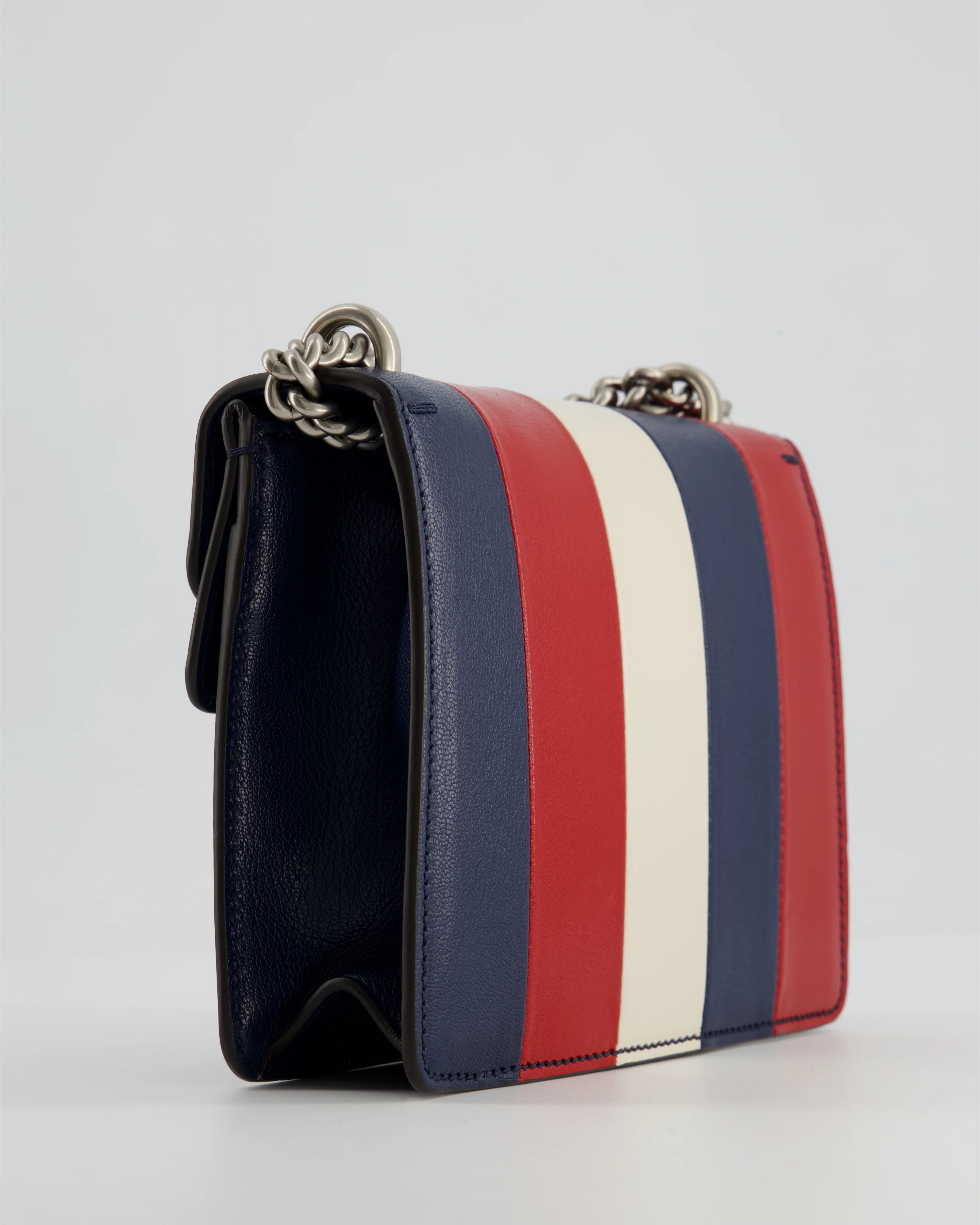 Gucci Red, Navy & Cream GG Small Dionysus Bag in Goatskin Leather with Brushed Silver & Enamel Hardware - Image 12
