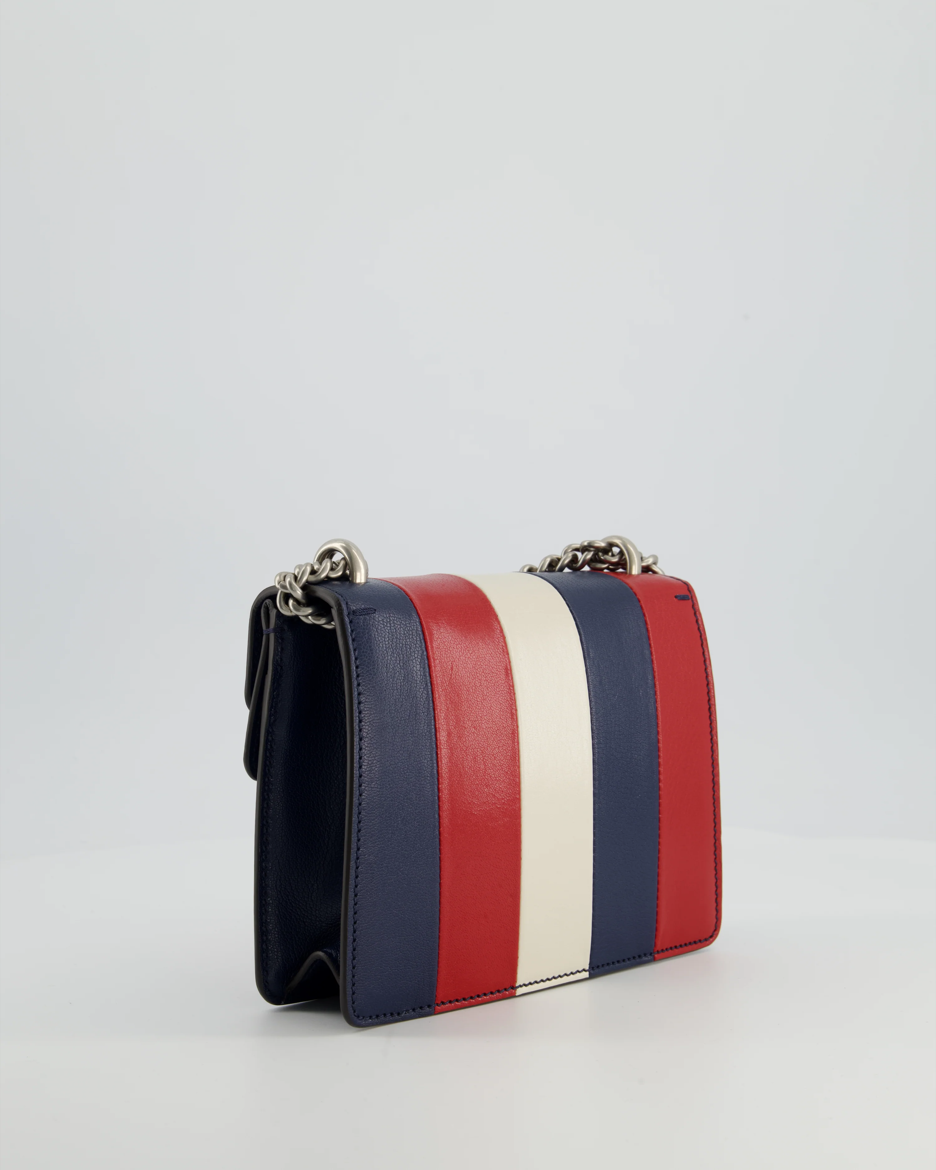 Gucci Red, Navy & Cream GG Small Dionysus Bag in Goatskin Leather with Brushed Silver & Enamel Hardware - Image 6