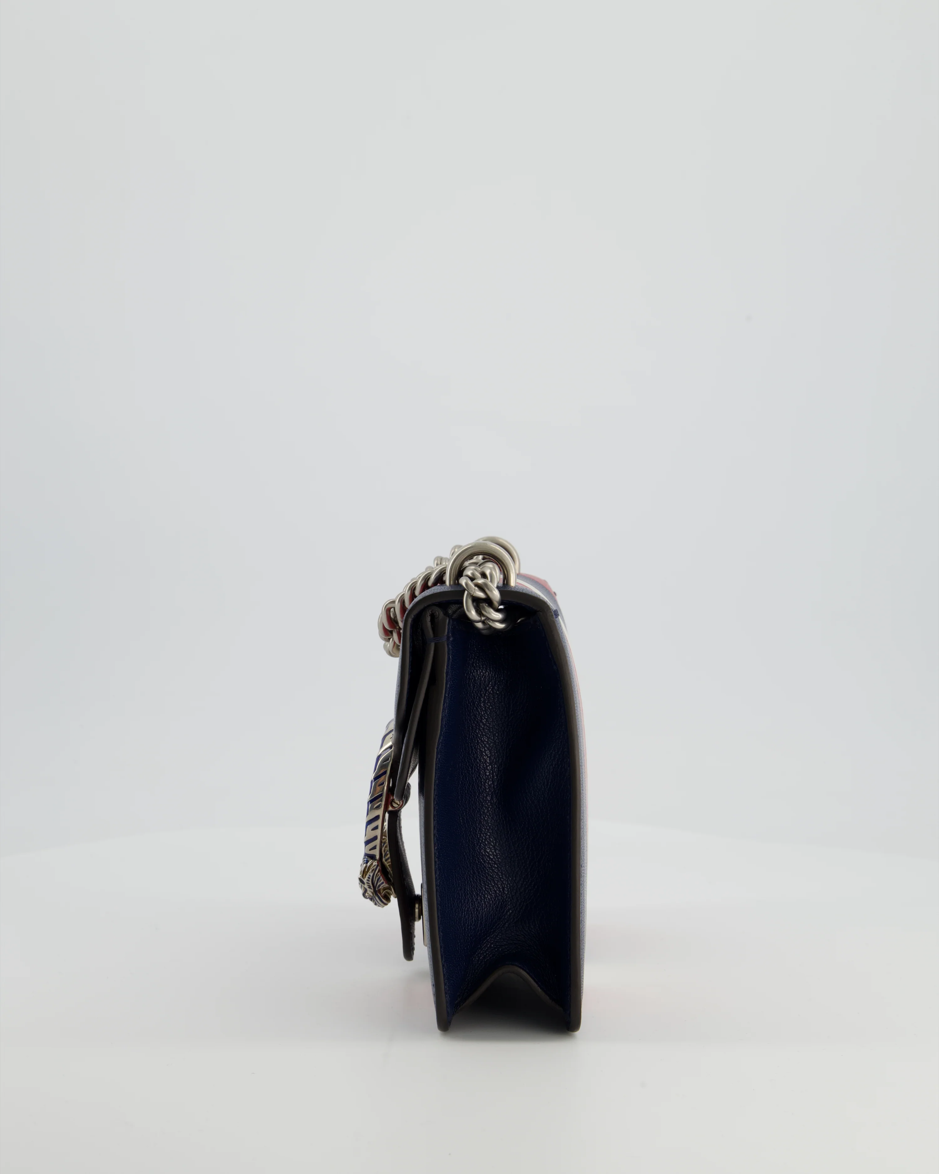 Gucci Red, Navy & Cream GG Small Dionysus Bag in Goatskin Leather with Brushed Silver & Enamel Hardware - Image 7