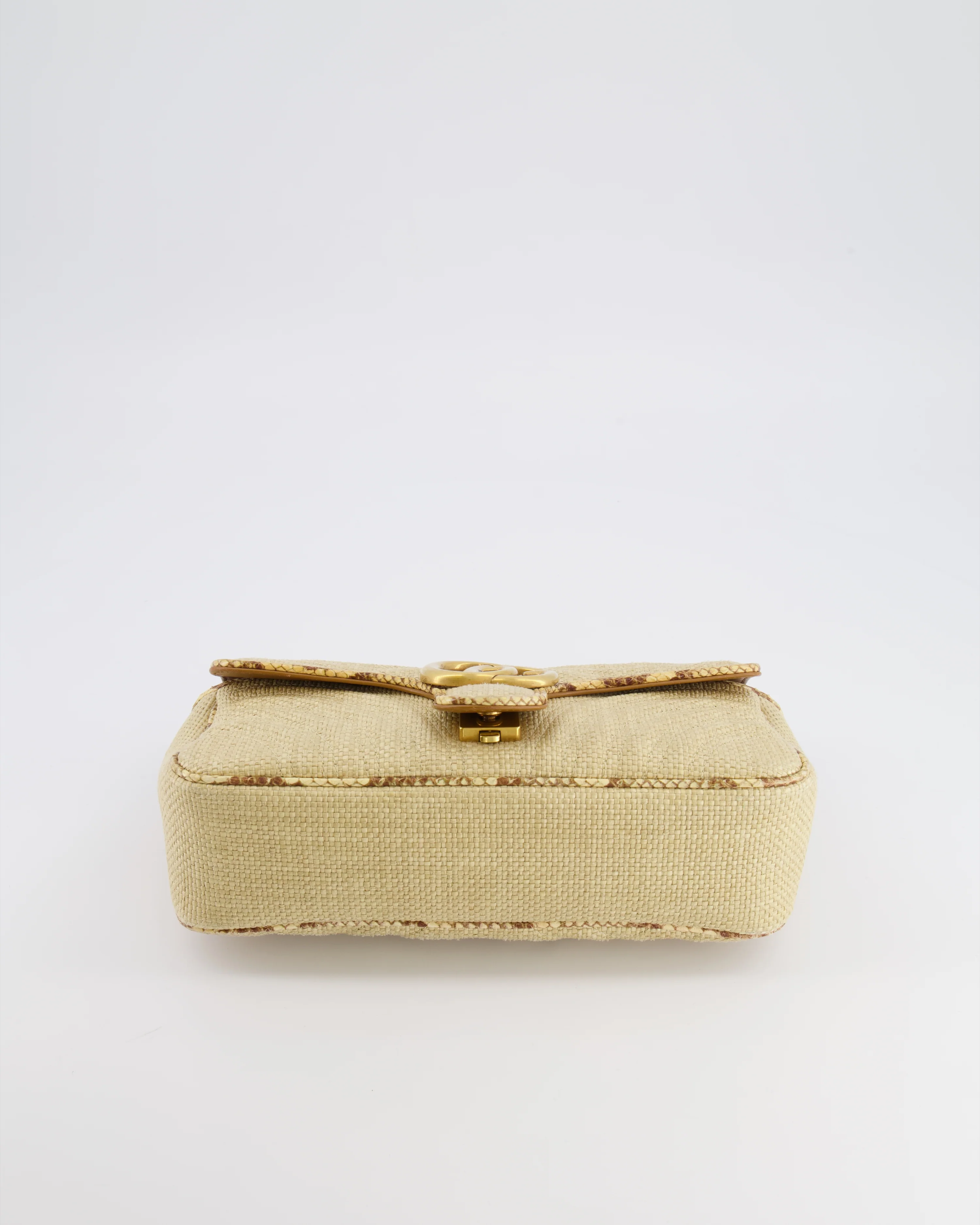 Gucci Small GG Marmont Shoulder Bag in Beige Raffia with Snakeskin Trims and Antique Gold Hardware - Image 21