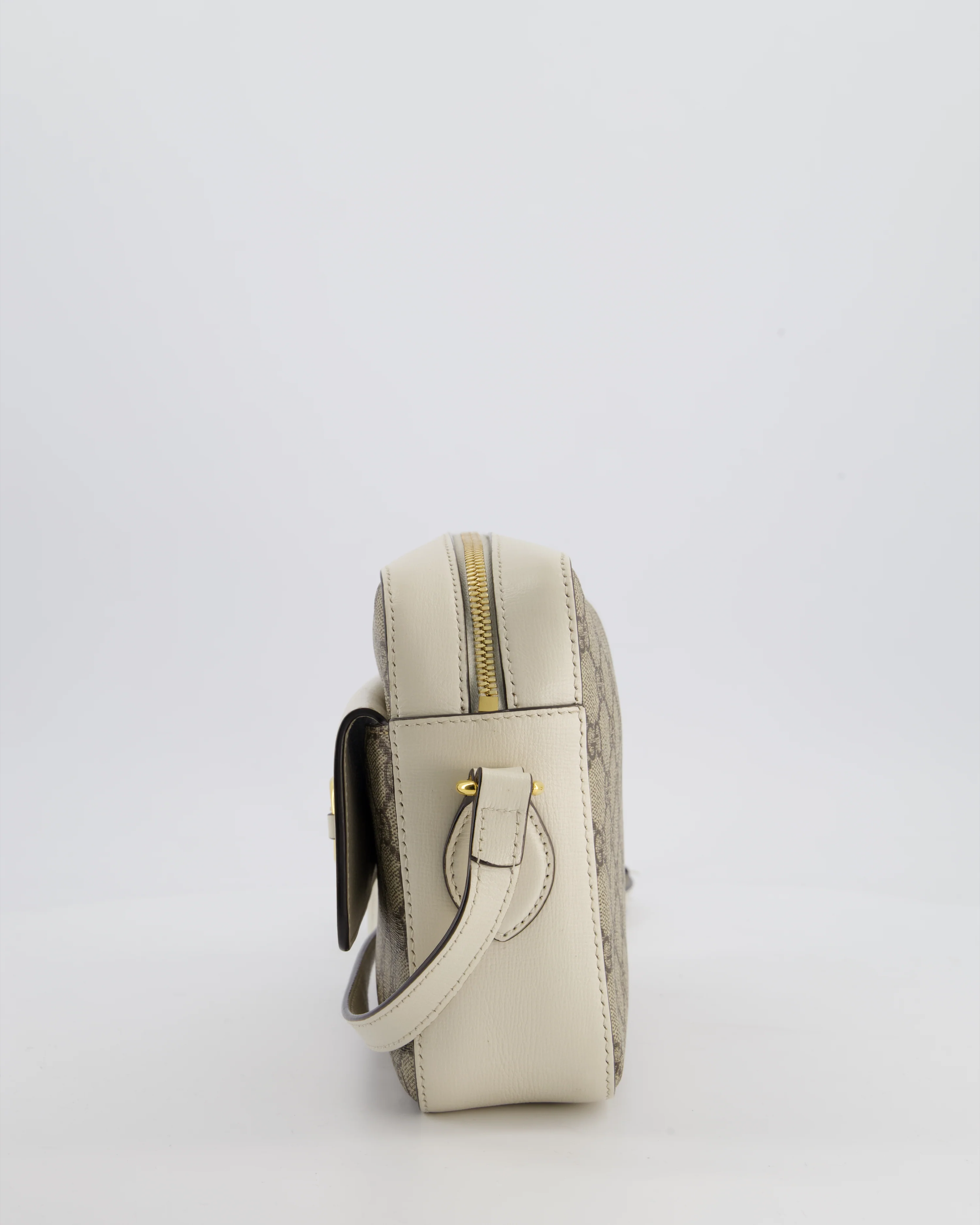 Gucci Cream and Monogram GG Supreme Horsebit Camera Small Crossbody Bag with Gold Hardware - Image 10