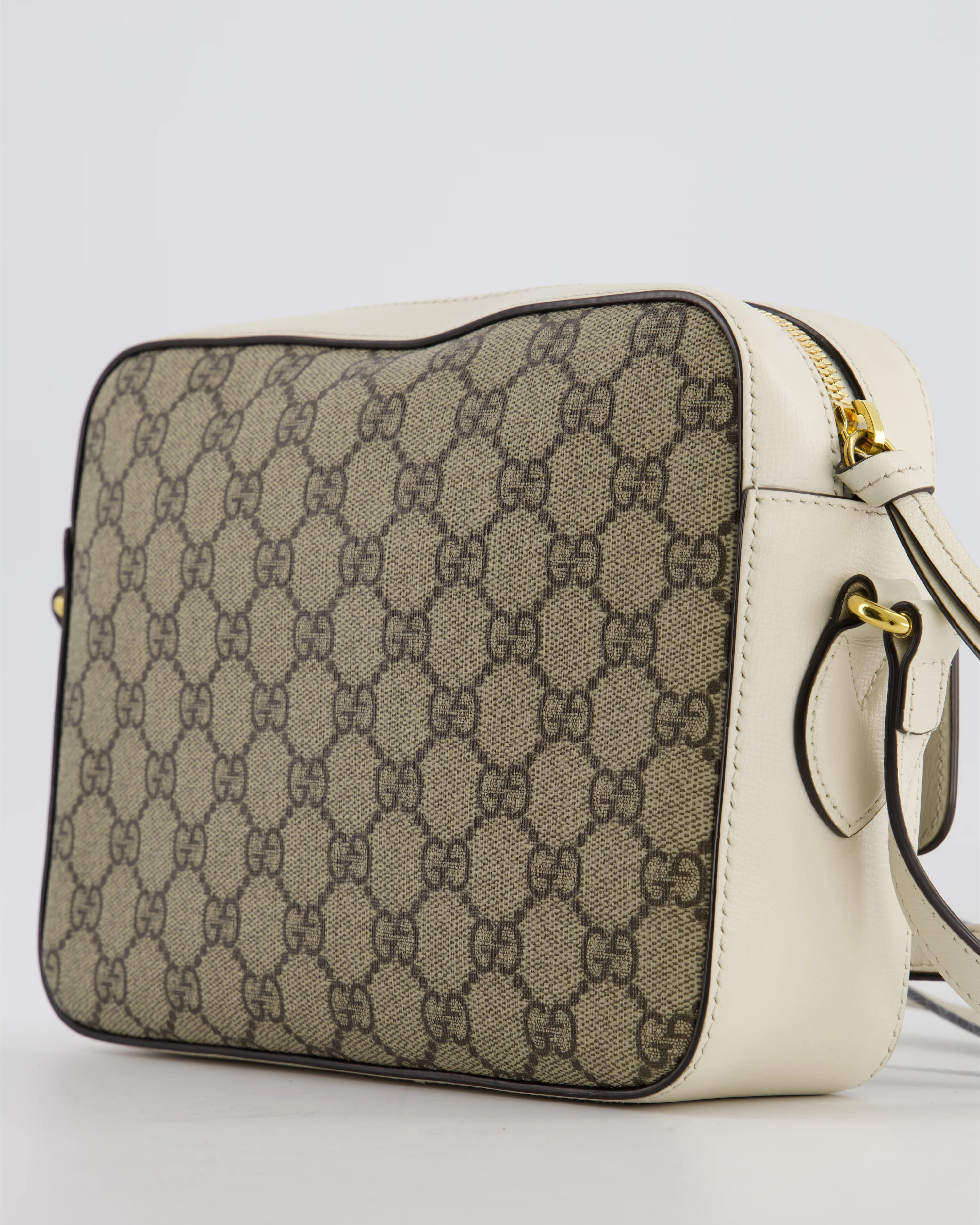 Gucci Cream and Monogram GG Supreme Horsebit Camera Small Crossbody Bag with Gold Hardware - Image 14