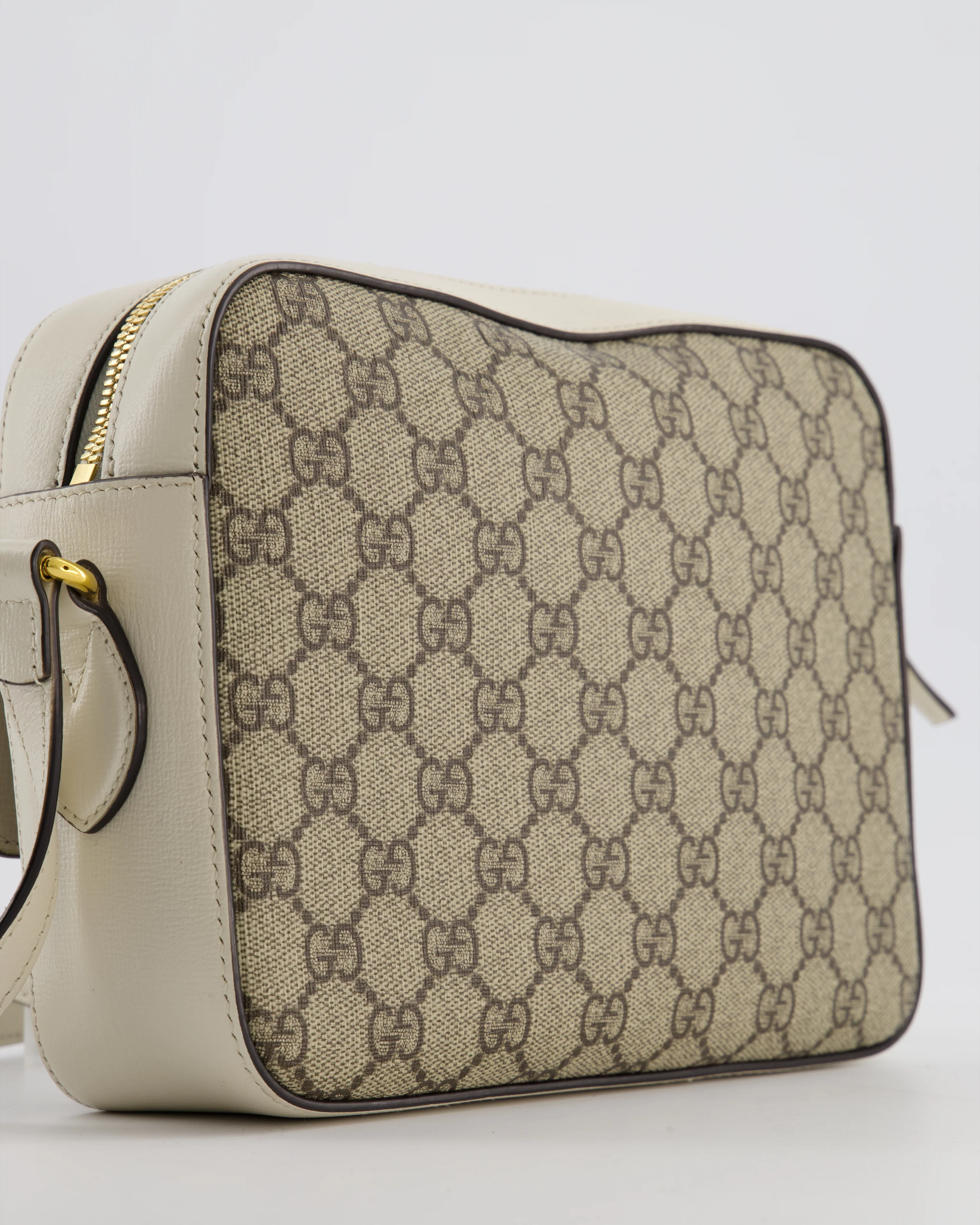 Gucci Cream and Monogram GG Supreme Horsebit Camera Small Crossbody Bag with Gold Hardware - Image 15