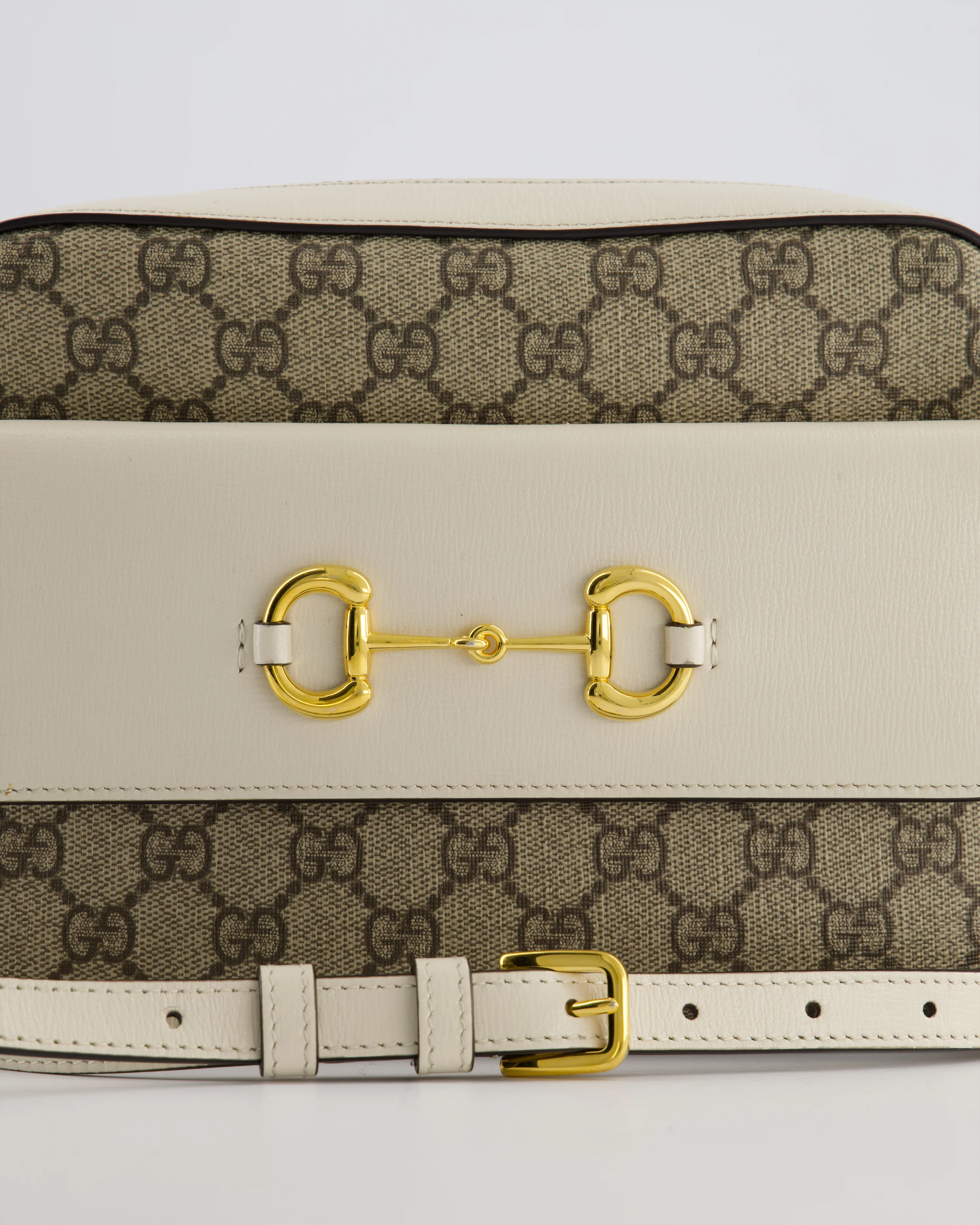 Gucci Cream and Monogram GG Supreme Horsebit Camera Small Crossbody Bag with Gold Hardware - Image 16