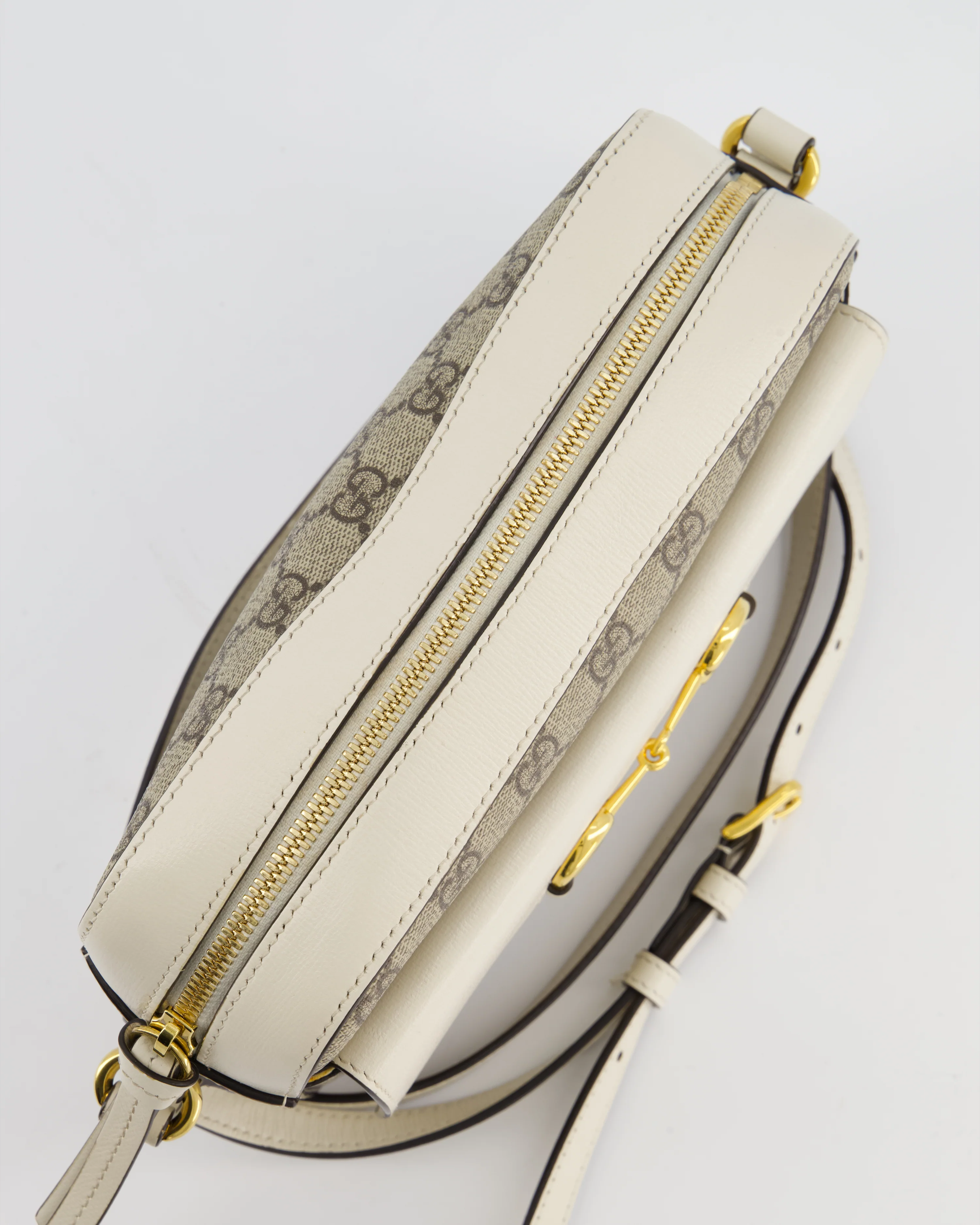 Gucci Cream and Monogram GG Supreme Horsebit Camera Small Crossbody Bag with Gold Hardware - Image 17