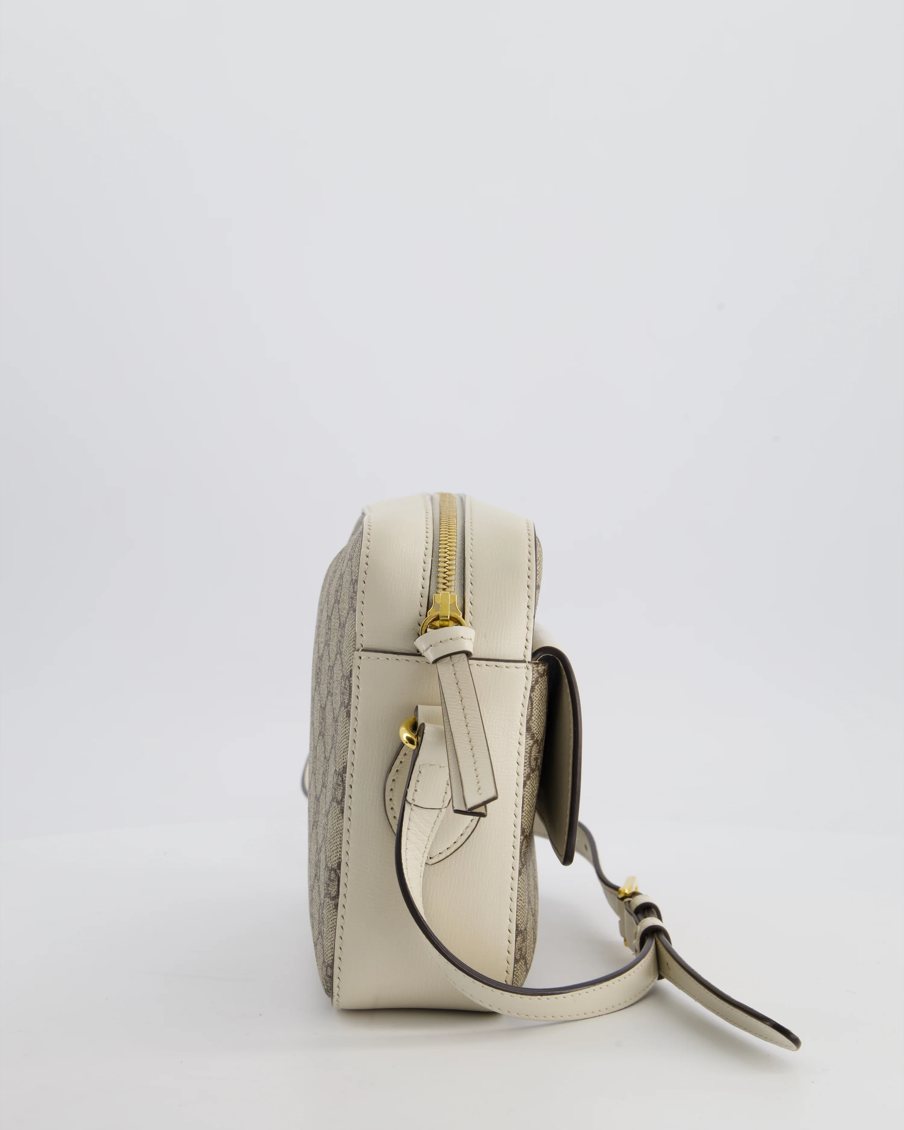 Gucci Cream and Monogram GG Supreme Horsebit Camera Small Crossbody Bag with Gold Hardware - Image 6