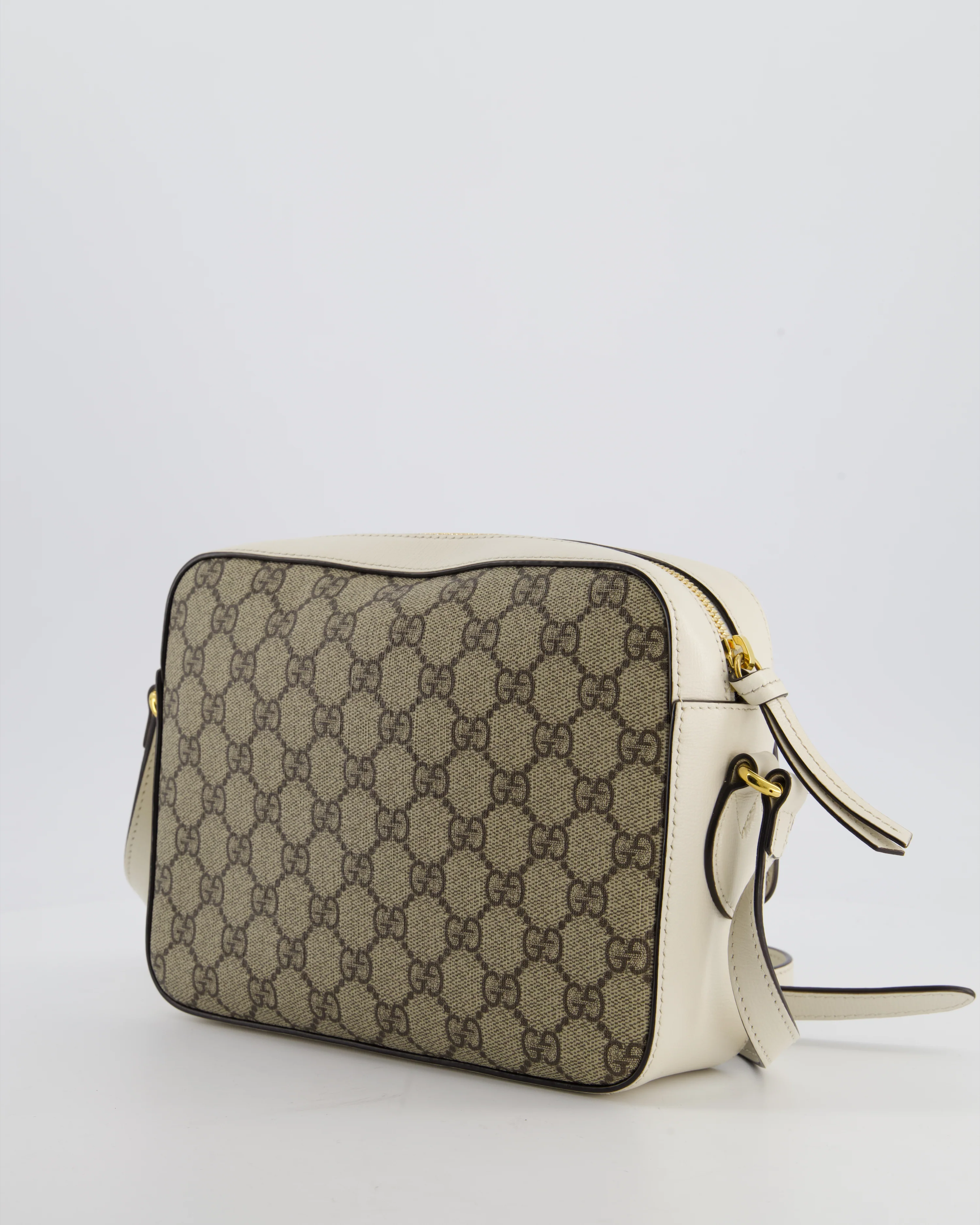 Gucci Cream and Monogram GG Supreme Horsebit Camera Small Crossbody Bag with Gold Hardware - Image 7