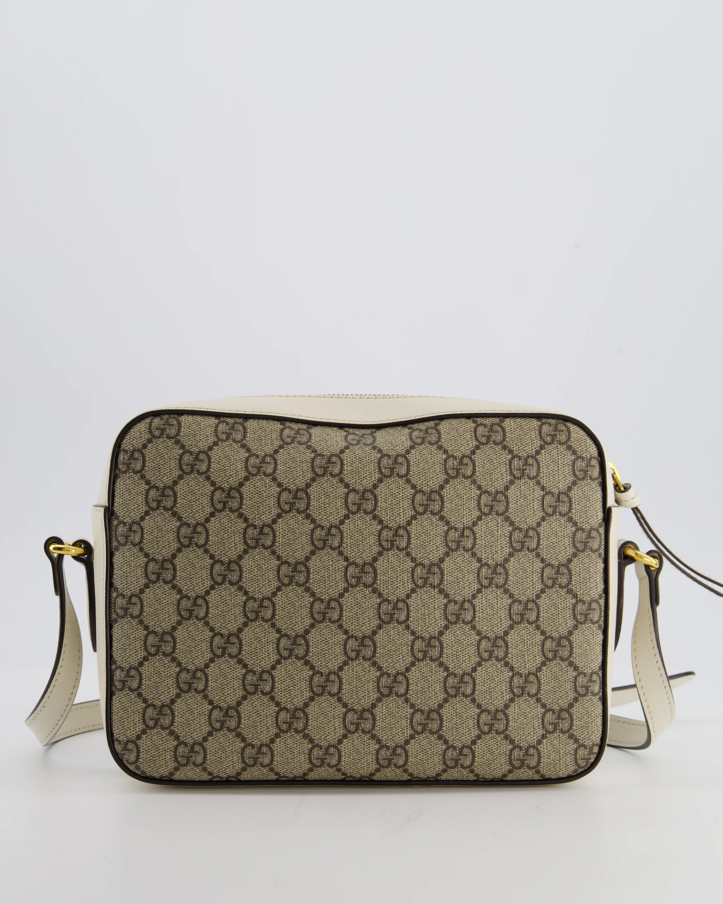 Gucci Cream and Monogram GG Supreme Horsebit Camera Small Crossbody Bag with Gold Hardware - Image 8