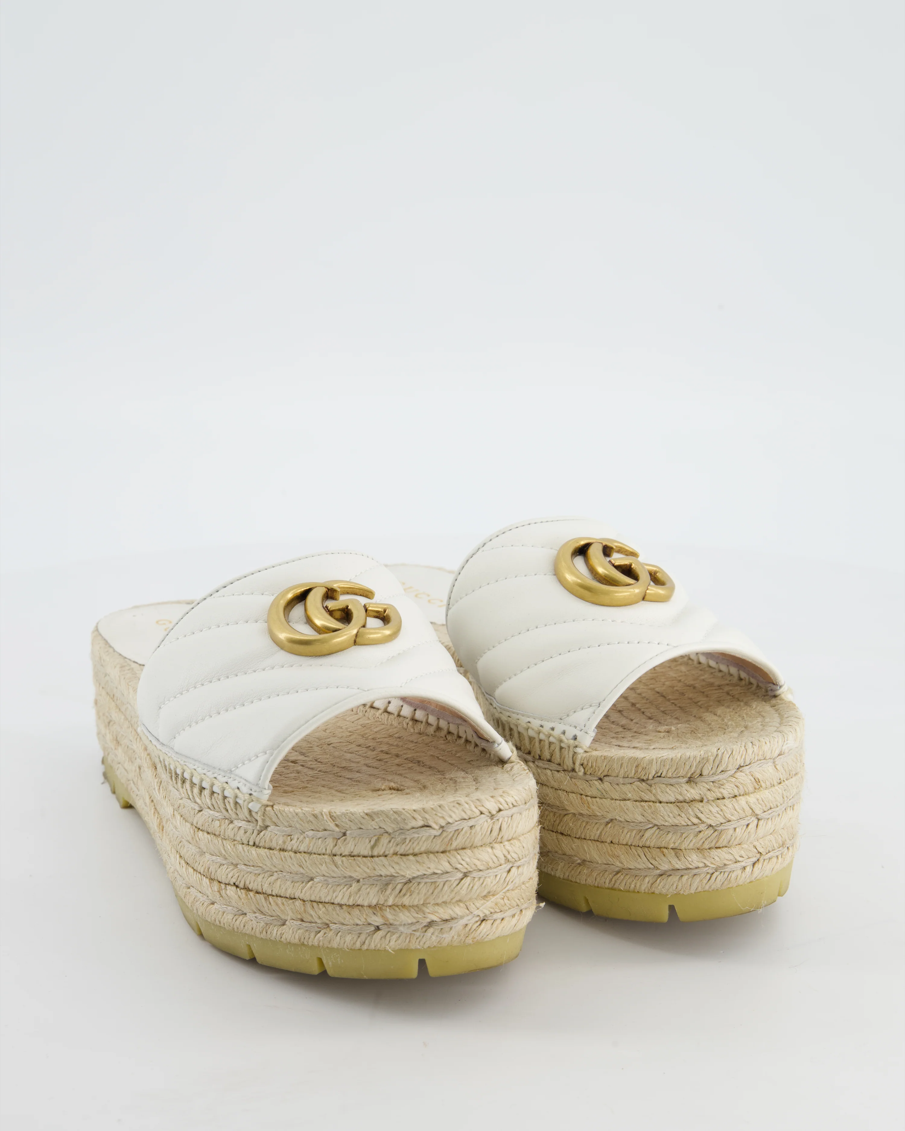 Gucci White Leather & Raffia Platform Marmont Sandals with GG Logo Size EU 36 - Image 2