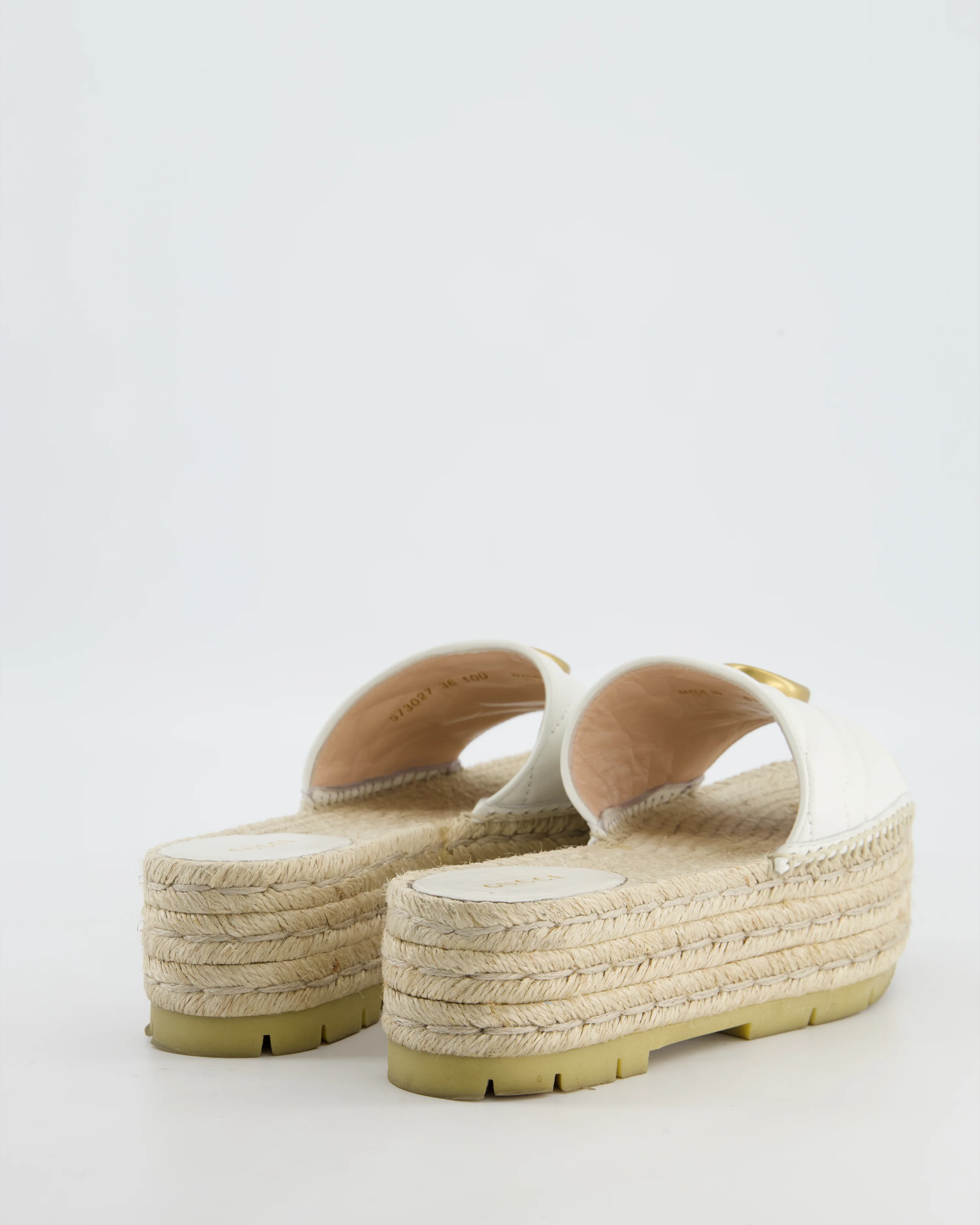 Gucci White Leather & Raffia Platform Marmont Sandals with GG Logo Size EU 36 - Image 3