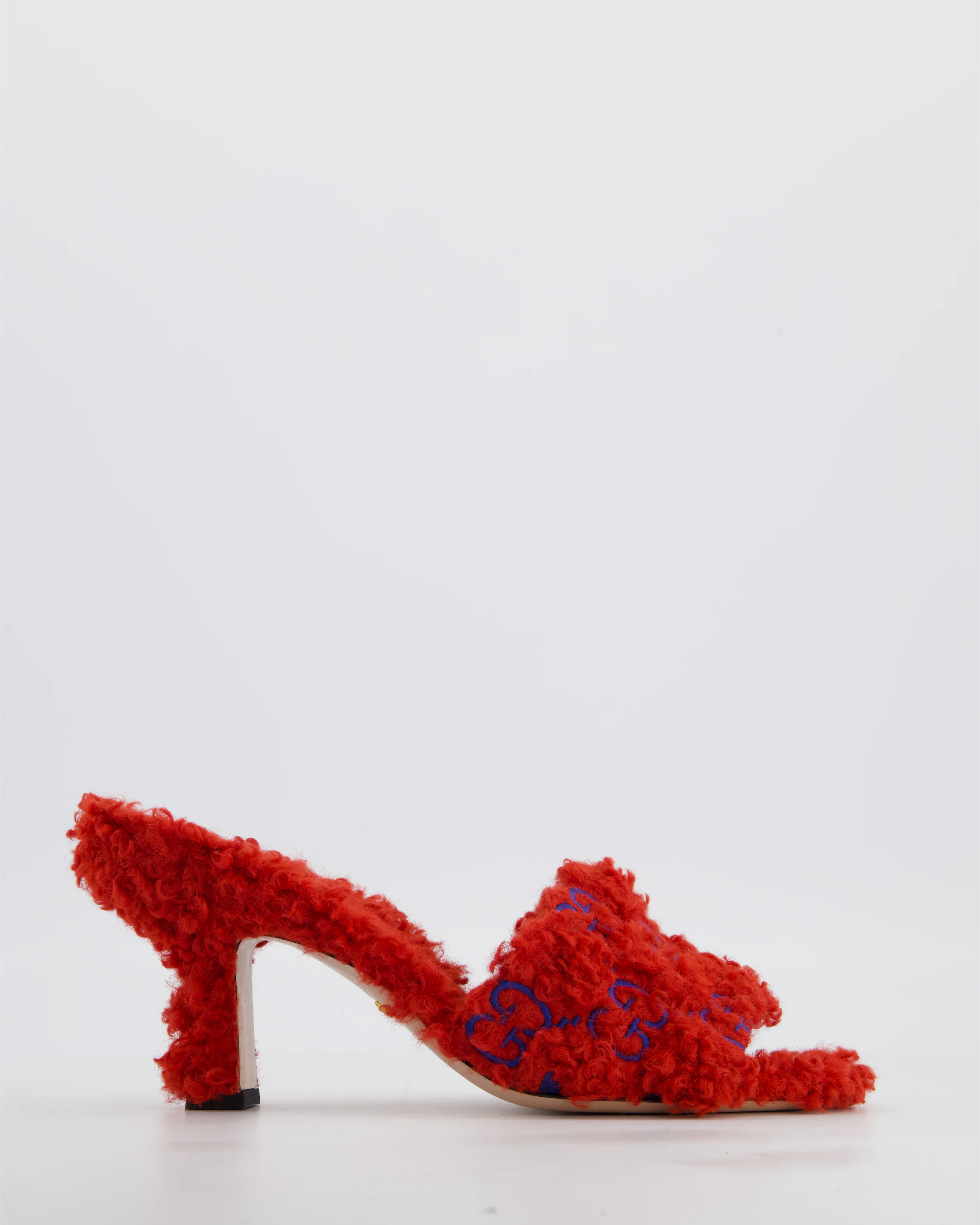 Gucci X Adidas Red Teddy Open Toe Sandals with Blue Logo Detail Size EU 38
