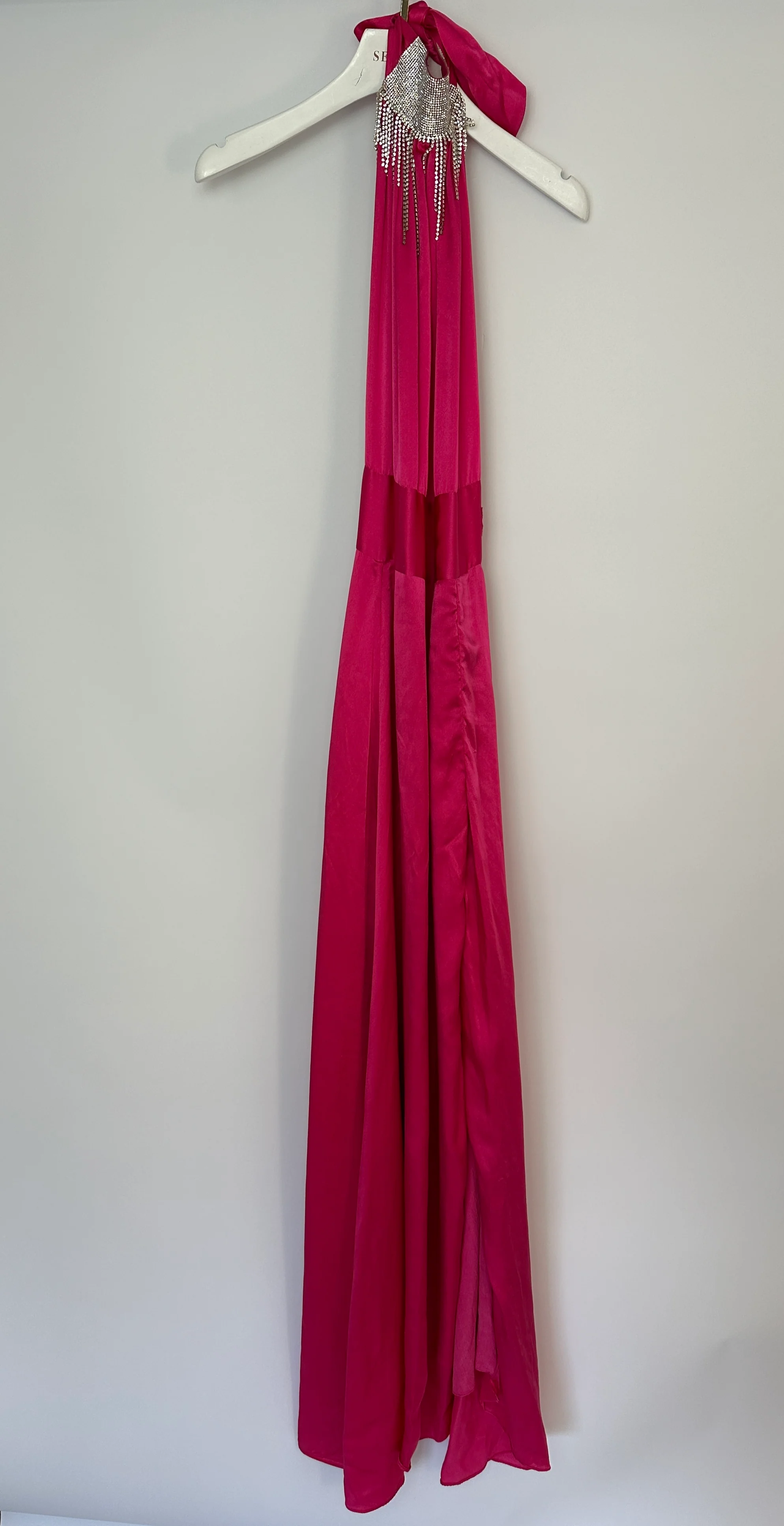 Harmur Silk Fuchsia Maxi Dress with Crystal Neck Detail Size S (UK 8) - Image 8
