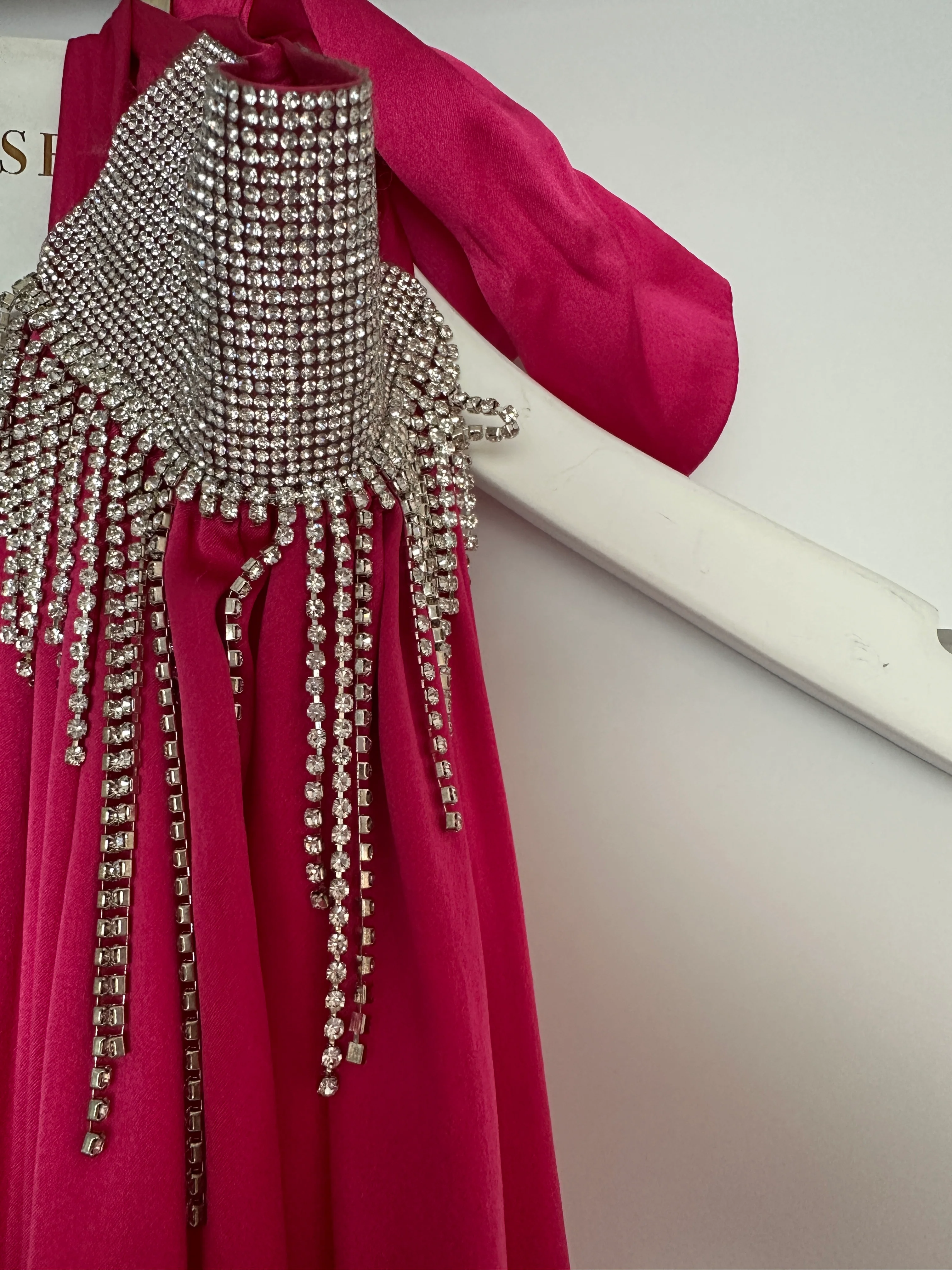 Harmur Silk Fuchsia Maxi Dress with Crystal Neck Detail Size S (UK 8) - Image 9