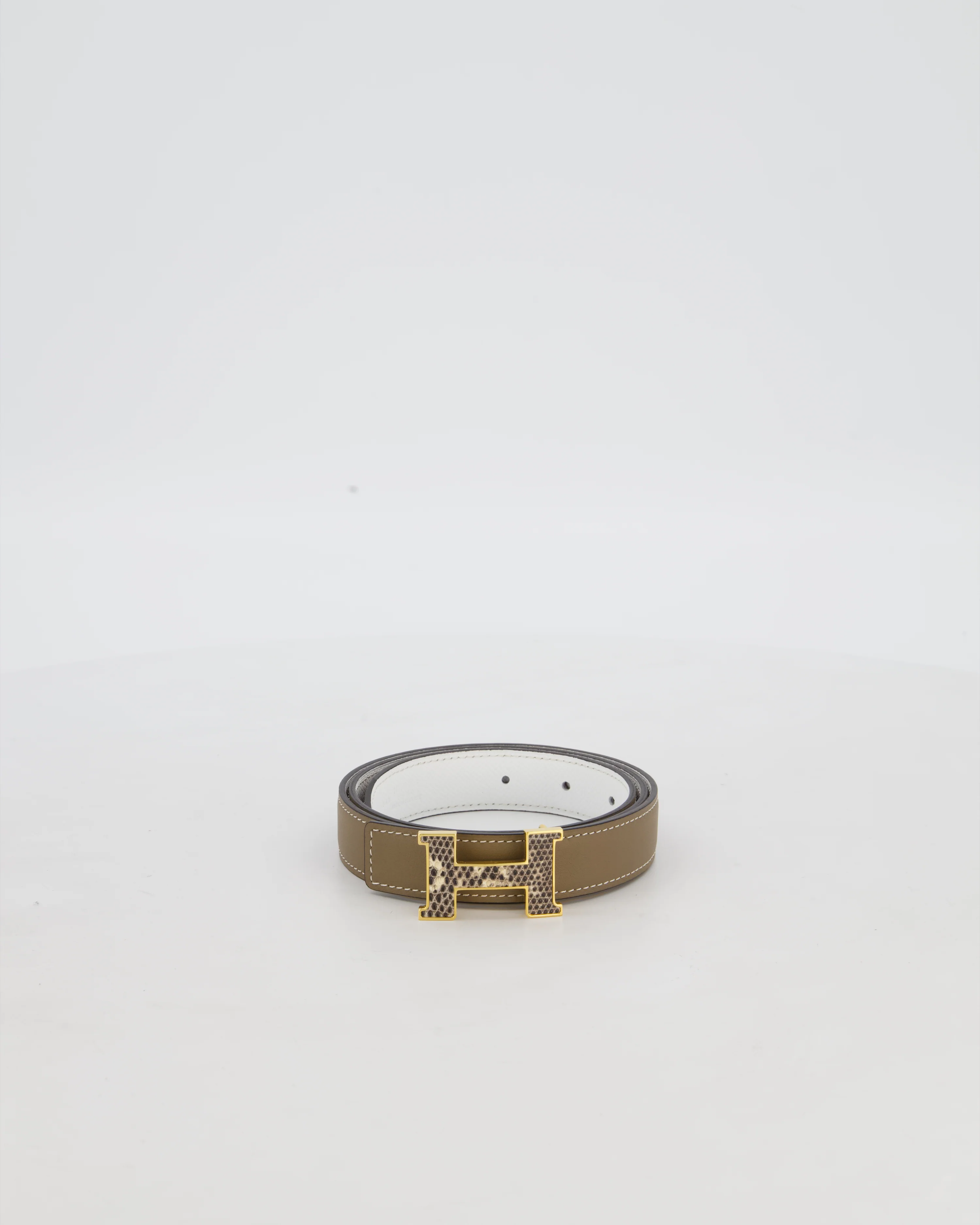Hermès H Belt in Etoupe Swift Leather with Ombre Lizard Buckle Size 80cm