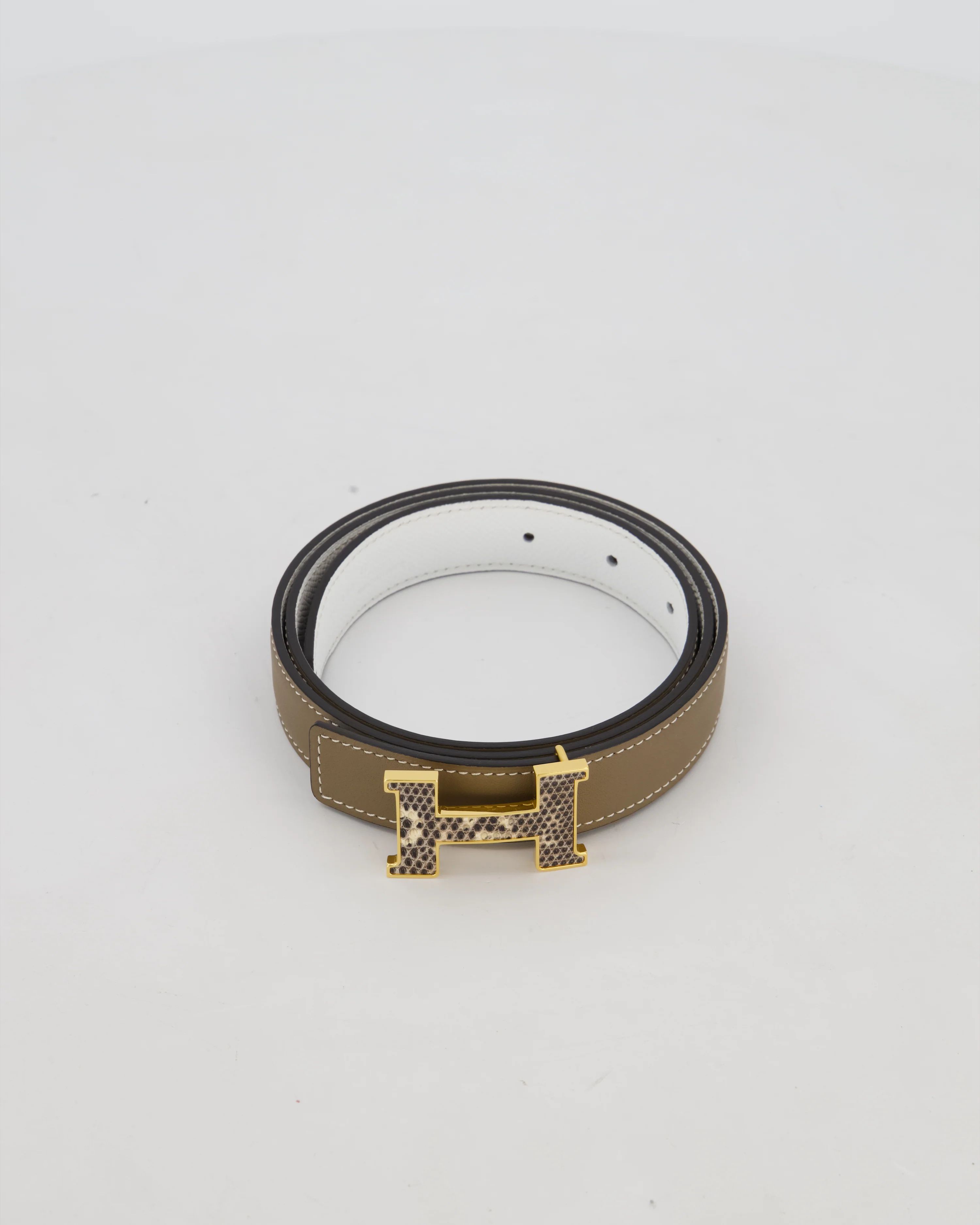 Hermès H Belt in Etoupe Swift Leather with Ombre Lizard Buckle Size 80cm - Image 2
