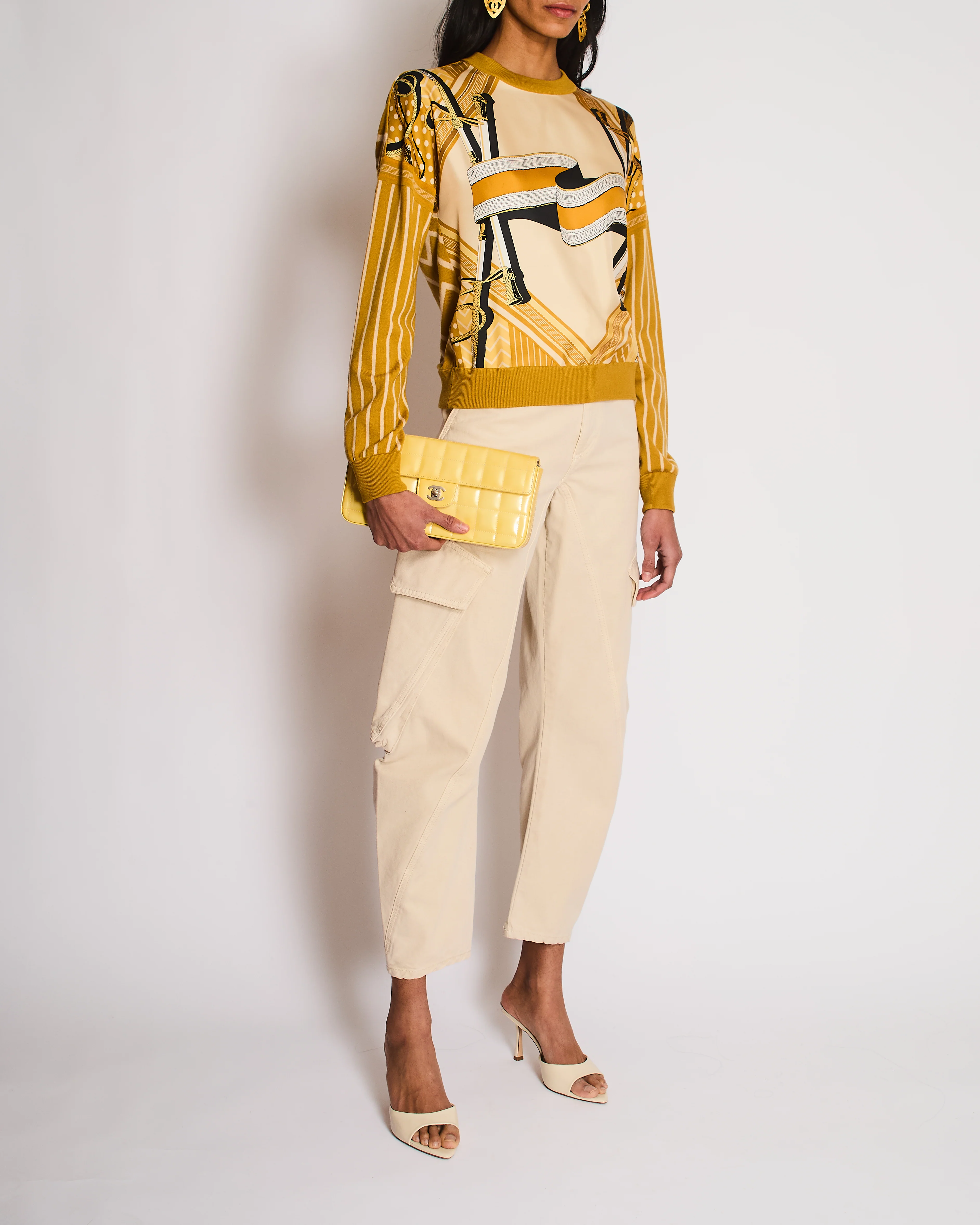 Hermès Ochre Poste Aux Lettres Silk Panelled Jumper Size FR 34 (UK 6)